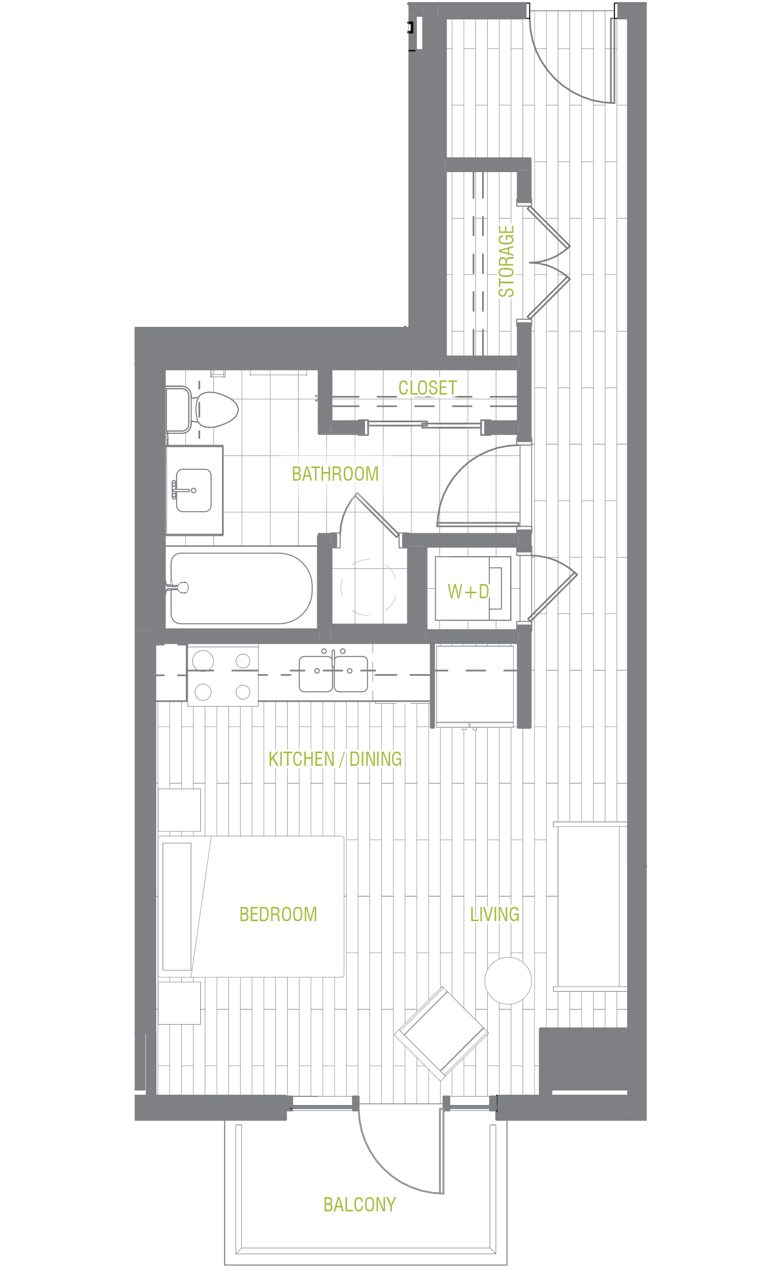 Seaholm Residences S1 floor plan - 0 bed, 558 SF