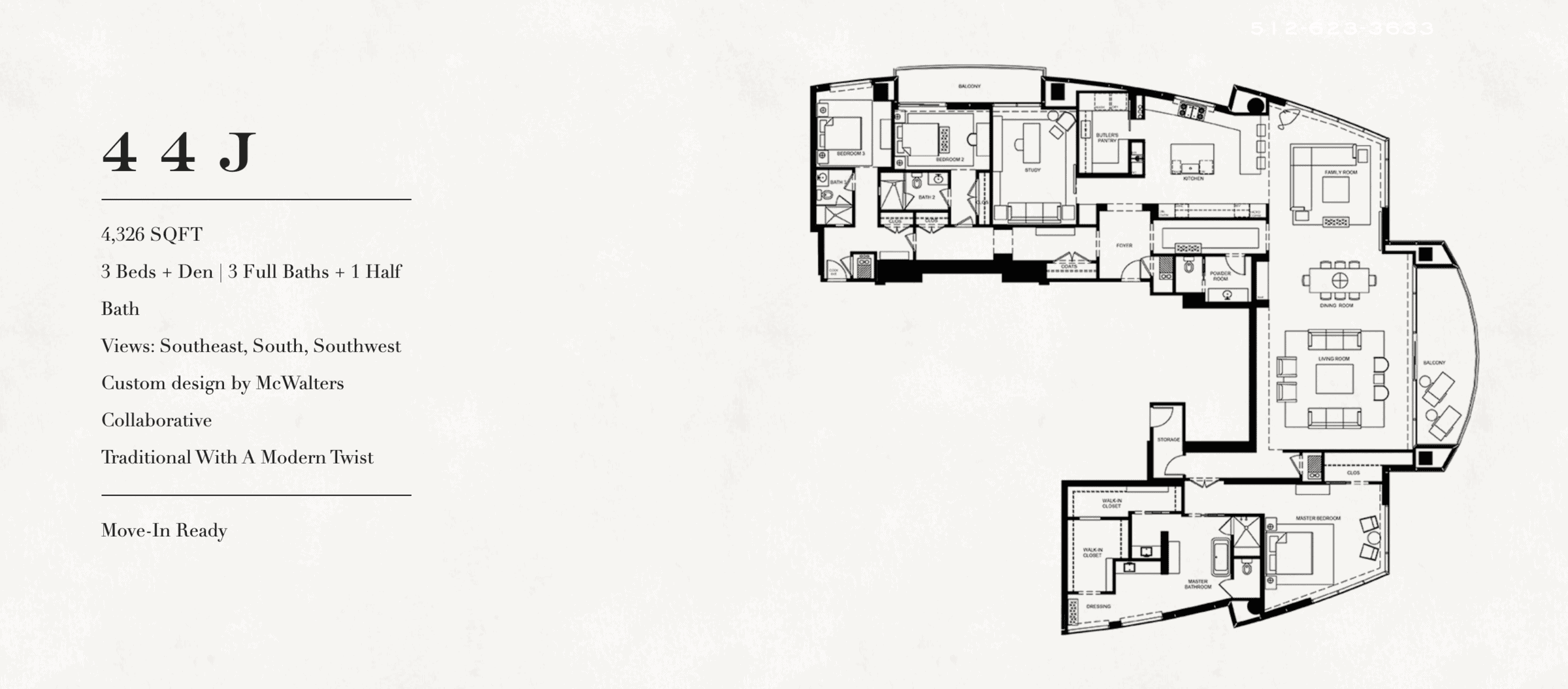 The Austonian 44J floor plan - 3 bed, 4326 SF