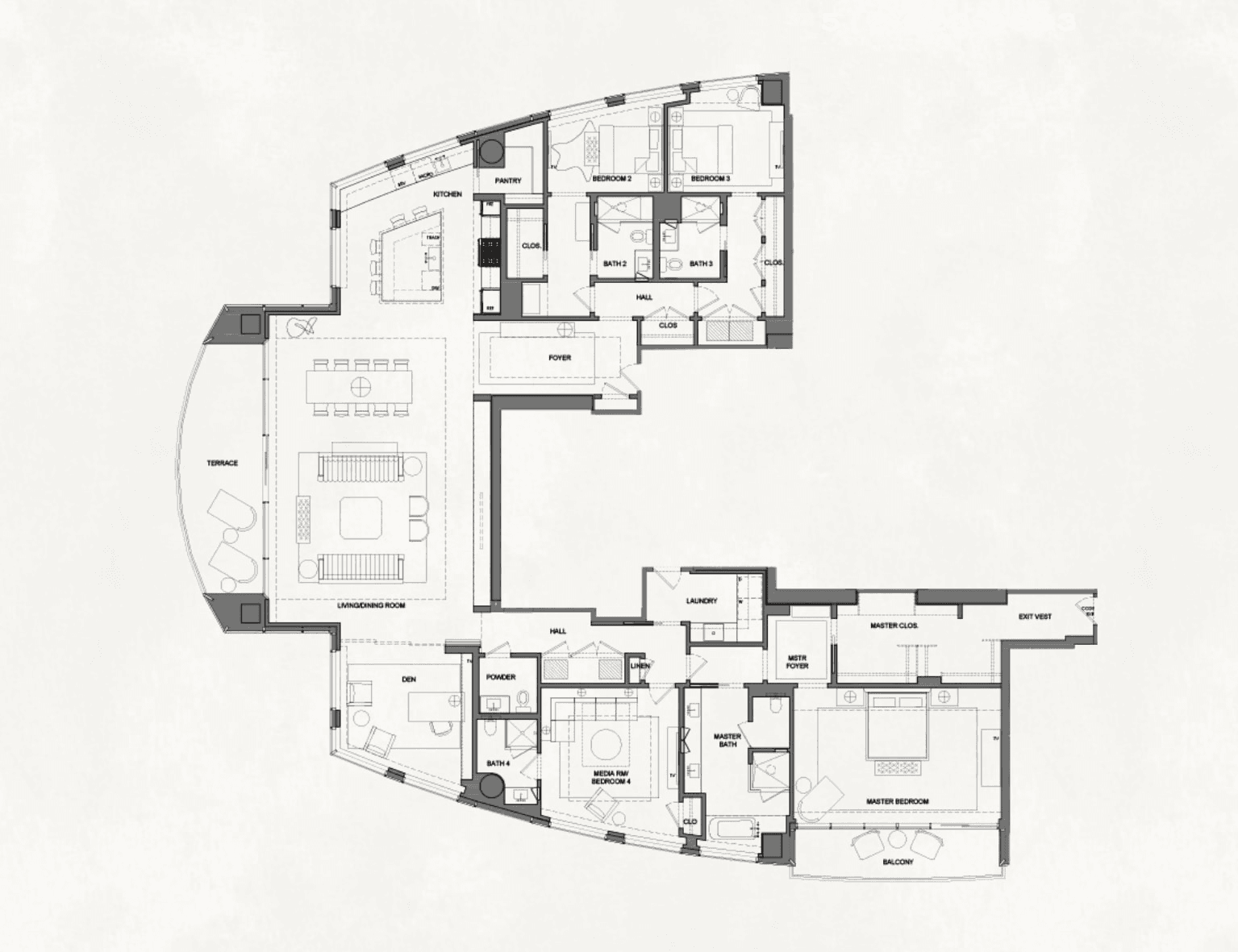 The Austonian PH-52AB floor plan - 4 bed, 3896 SF