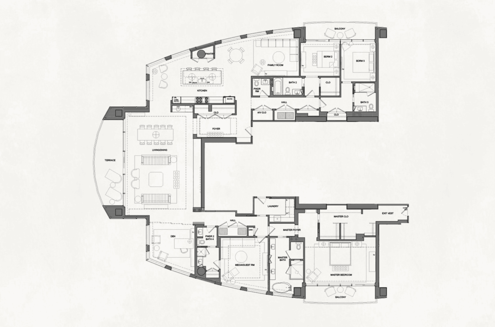 The Austonian PH-53SR floor plan - 4 bed, 4465 SF