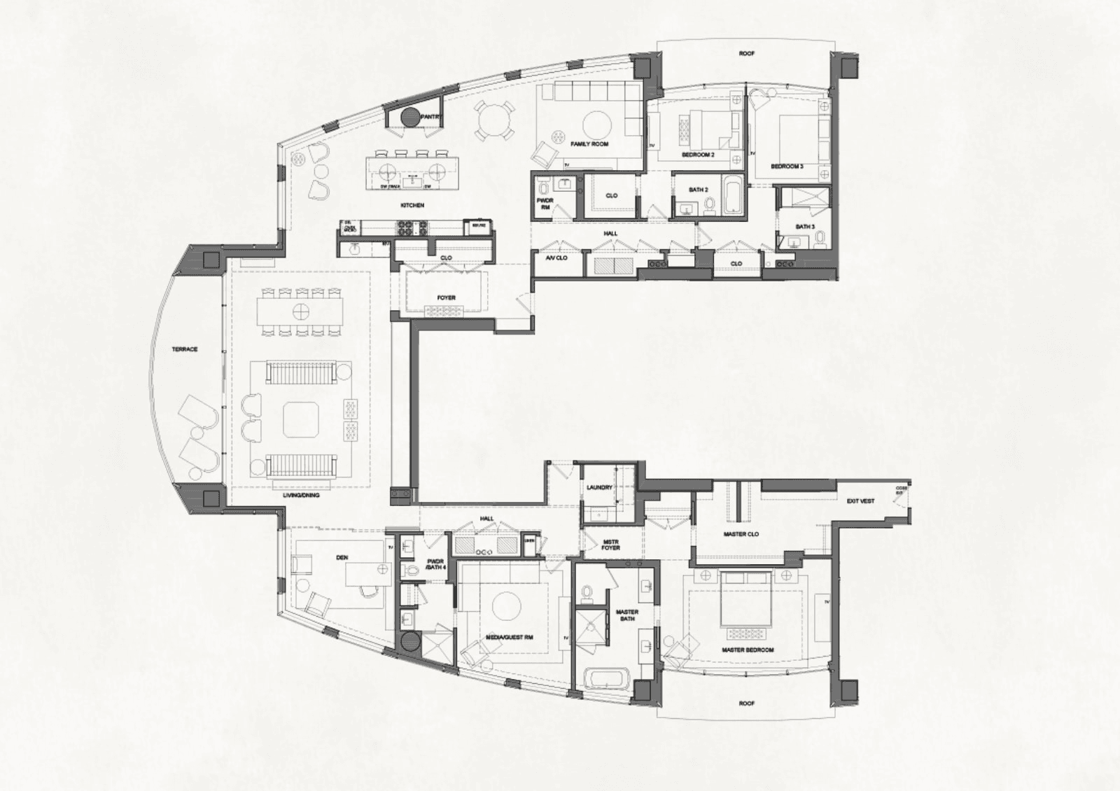 The Austonian PH-54GP floor plan - 4 bed, 3161 SF