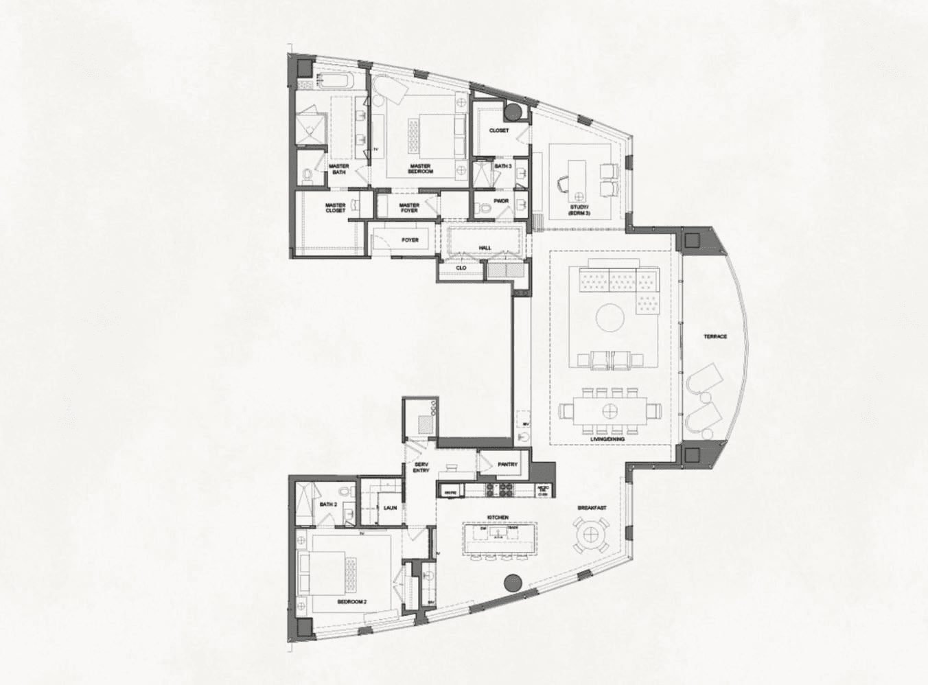 The Austonian PH-54JP floor plan - 3 bed, 4442 SF