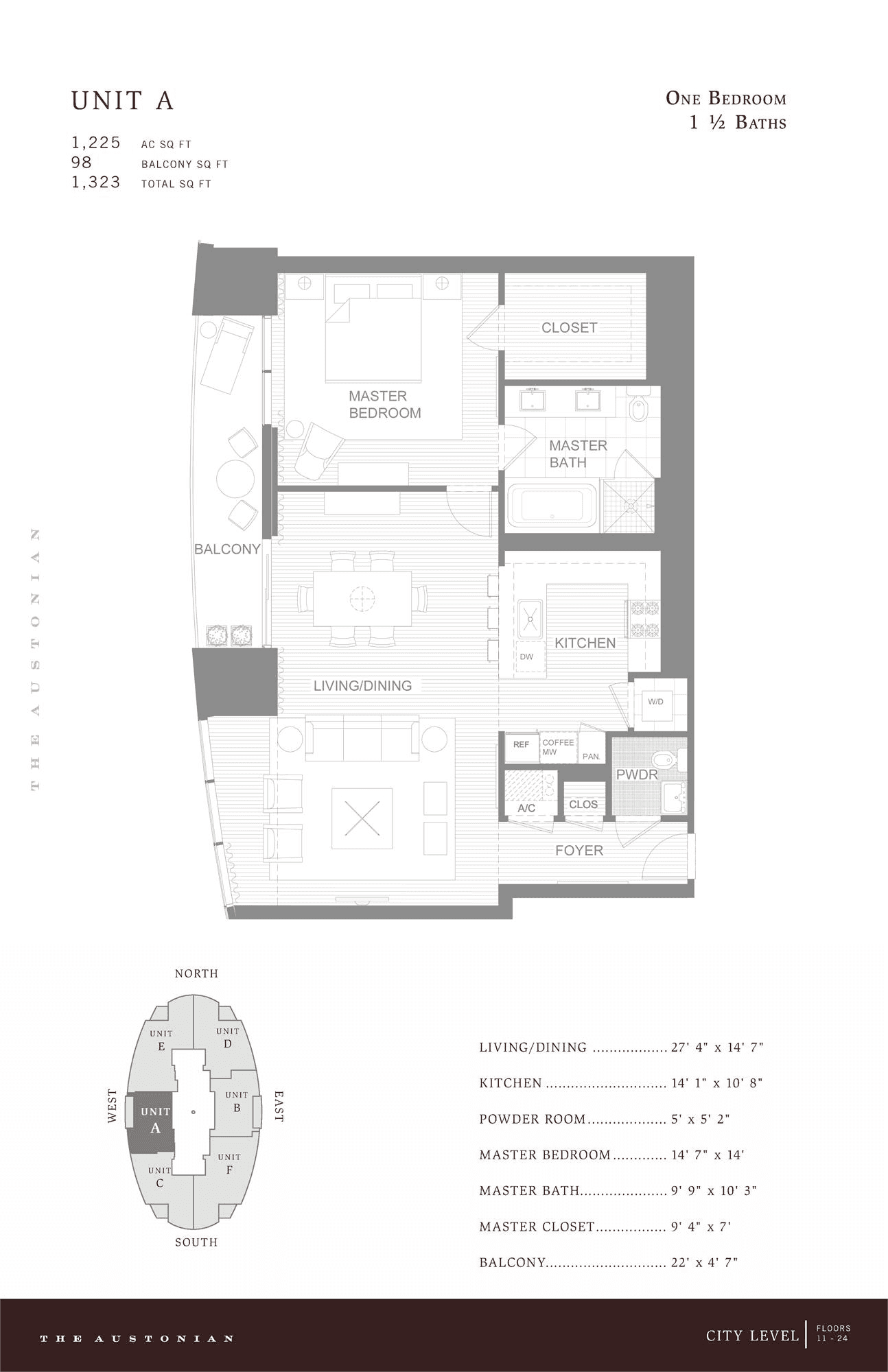 The Austonian UNIT A floor plan - 1 bed, 1225 SF