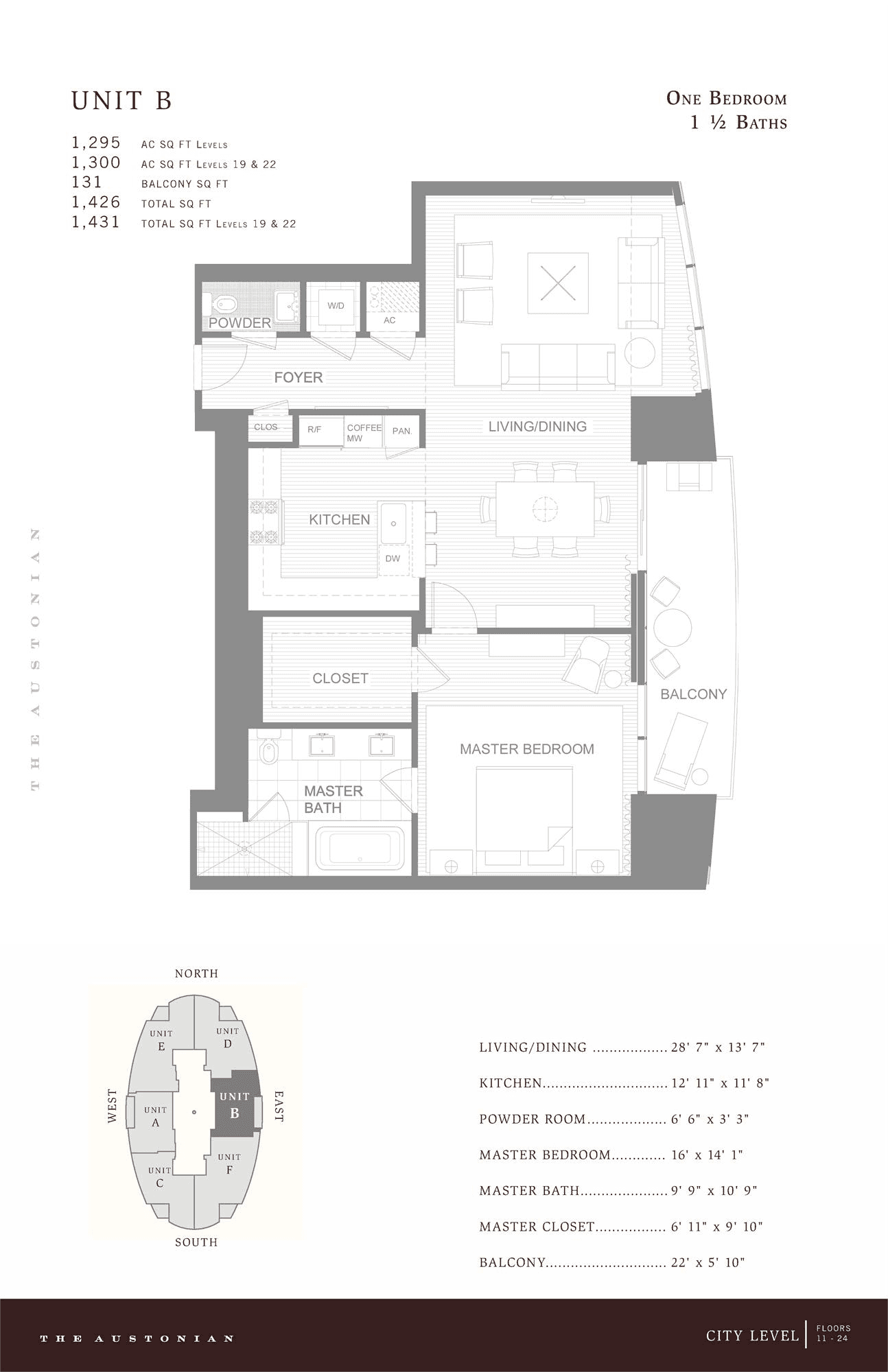 The Austonian UNIT B floor plan - 1 bed, 1295 SF