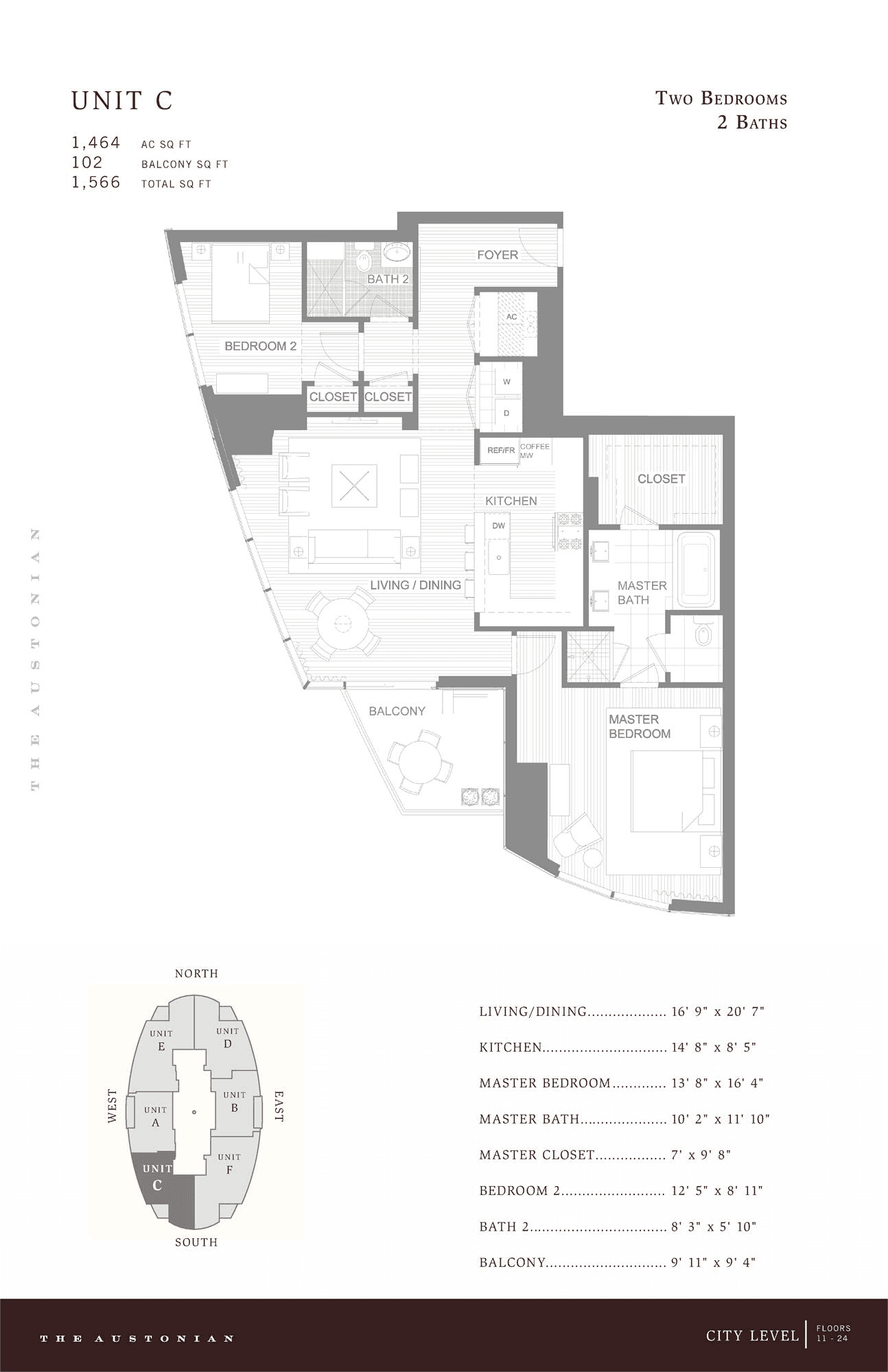 The Austonian UNIT C floor plan - 2 bed, 1464 SF