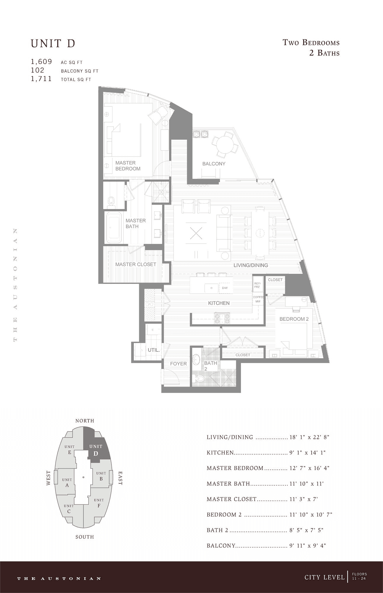 The Austonian UNIT D floor plan - 2 bed, 1609 SF