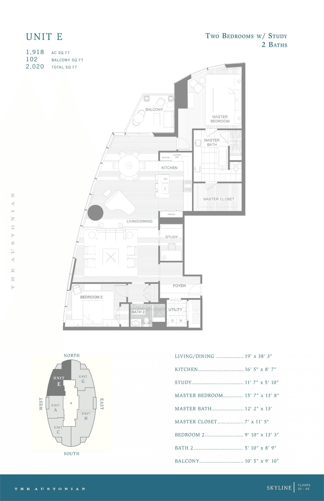 The Austonian UNIT E floor plan - 2 bed, 1918 SF