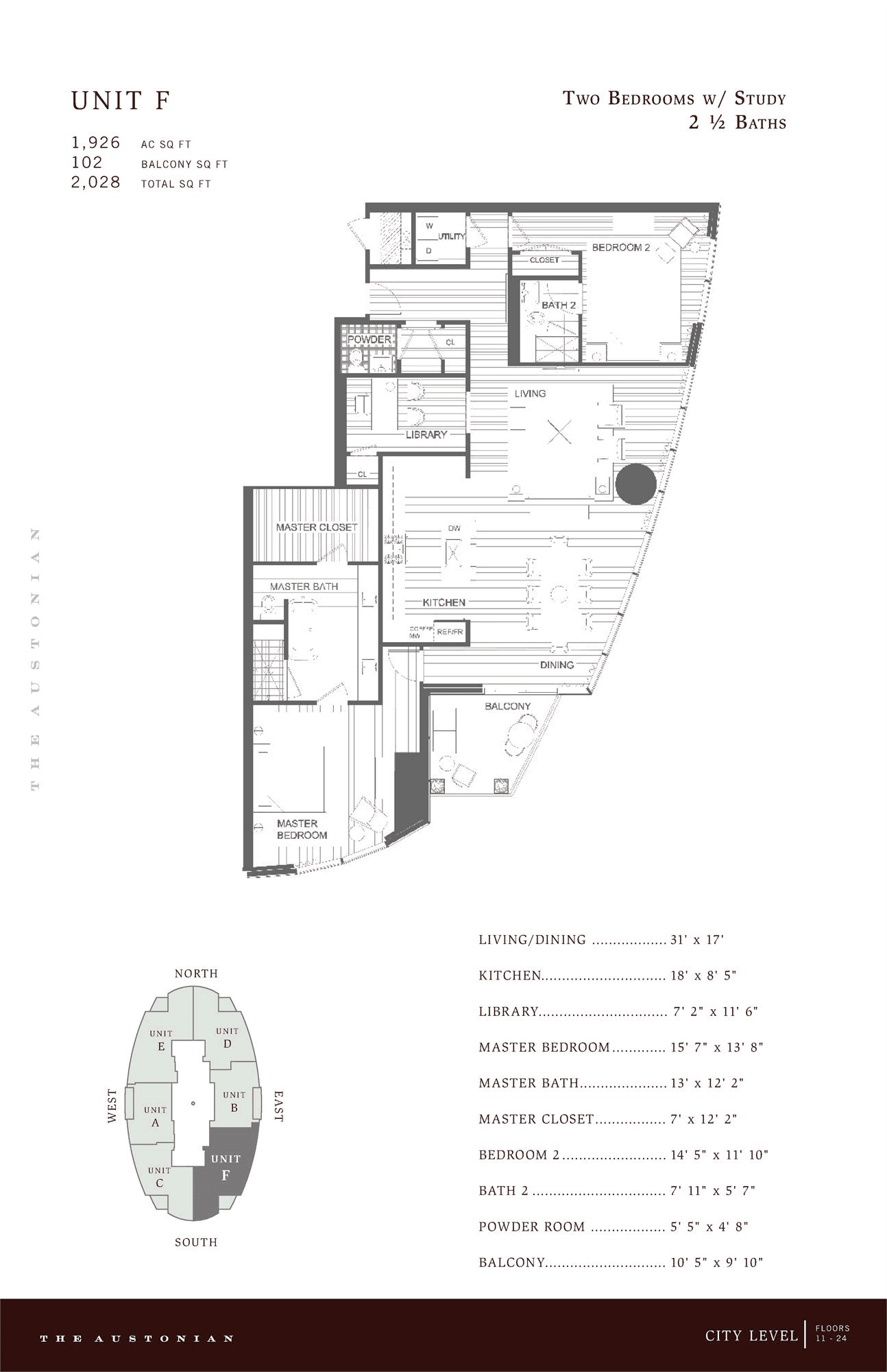The Austonian UNIT F floor plan - 2 bed, 1926 SF