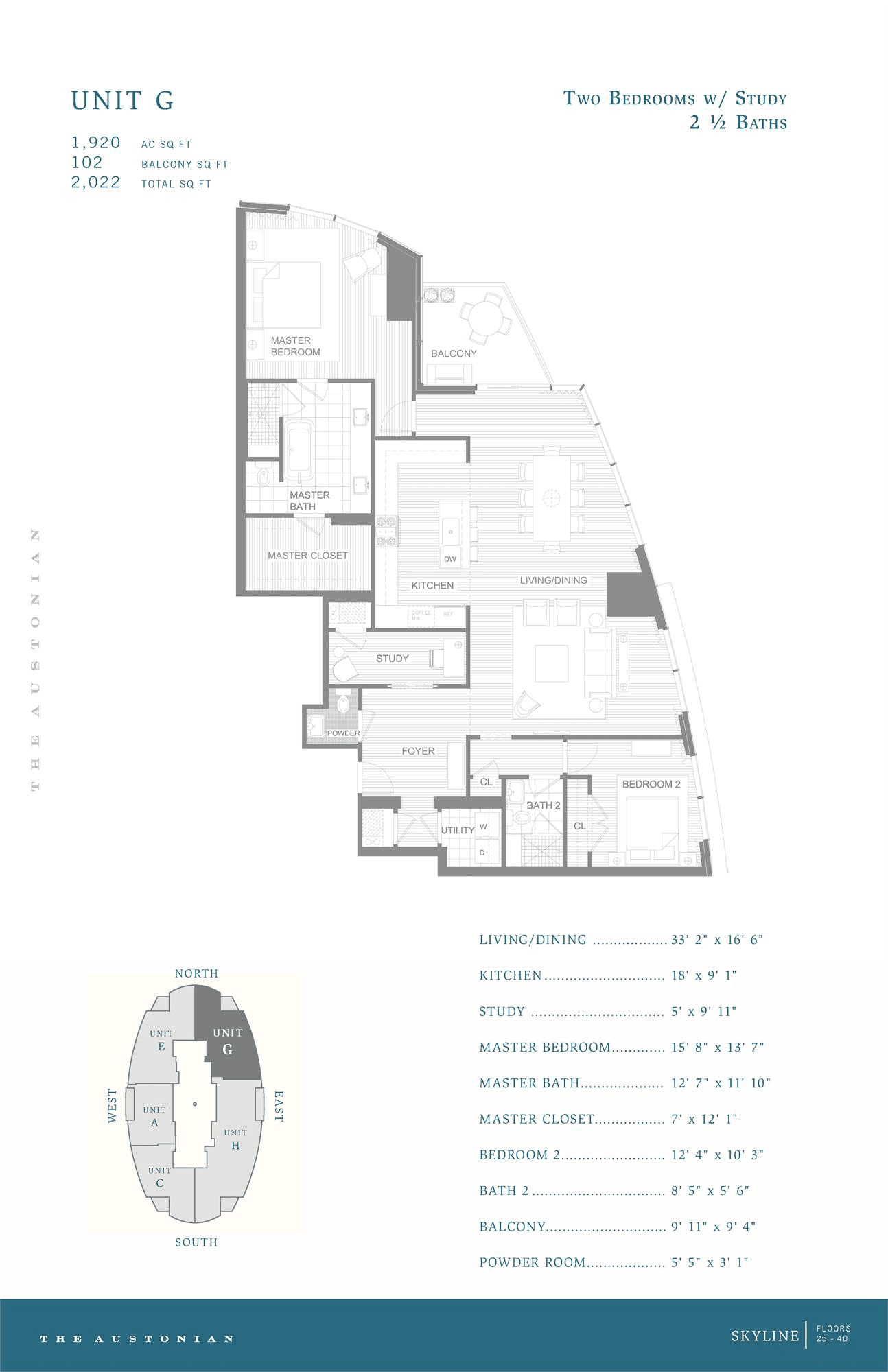 The Austonian UNIT G floor plan - 2 bed, 1920 SF