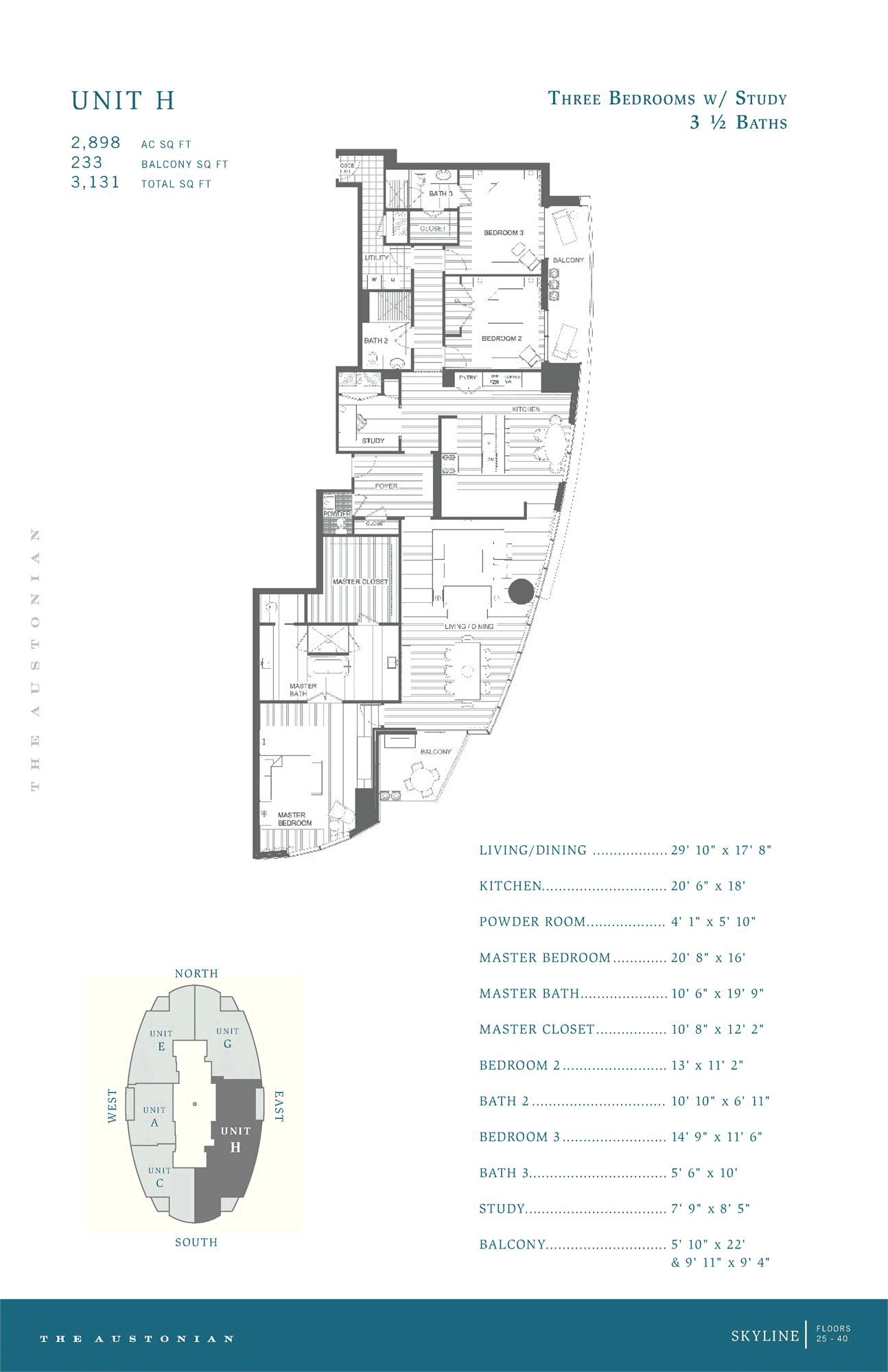 The Austonian UNIT H floor plan - 3 bed, 2898 SF