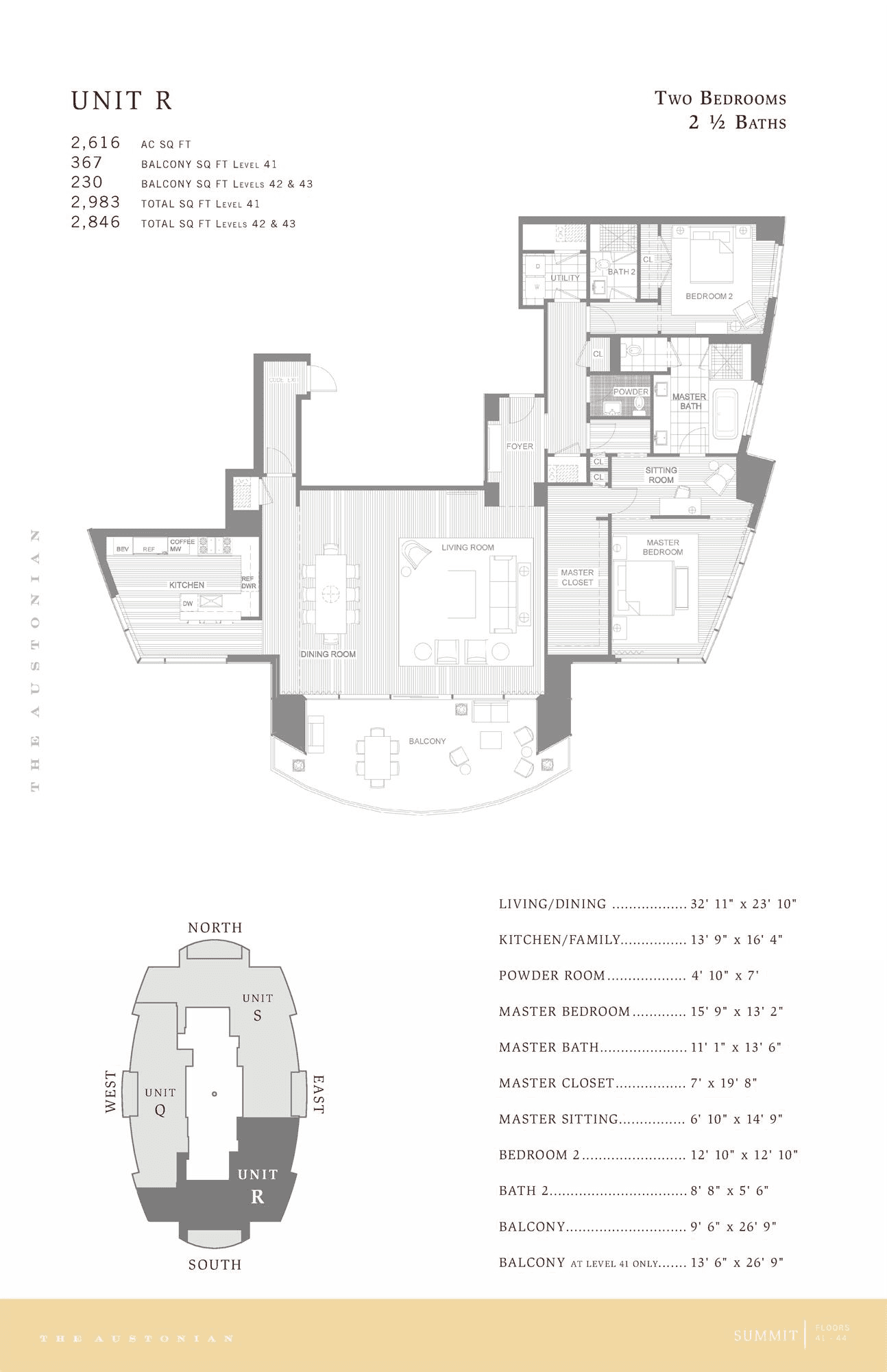 The Austonian UNIT R floor plan - 2 bed, 2616 SF