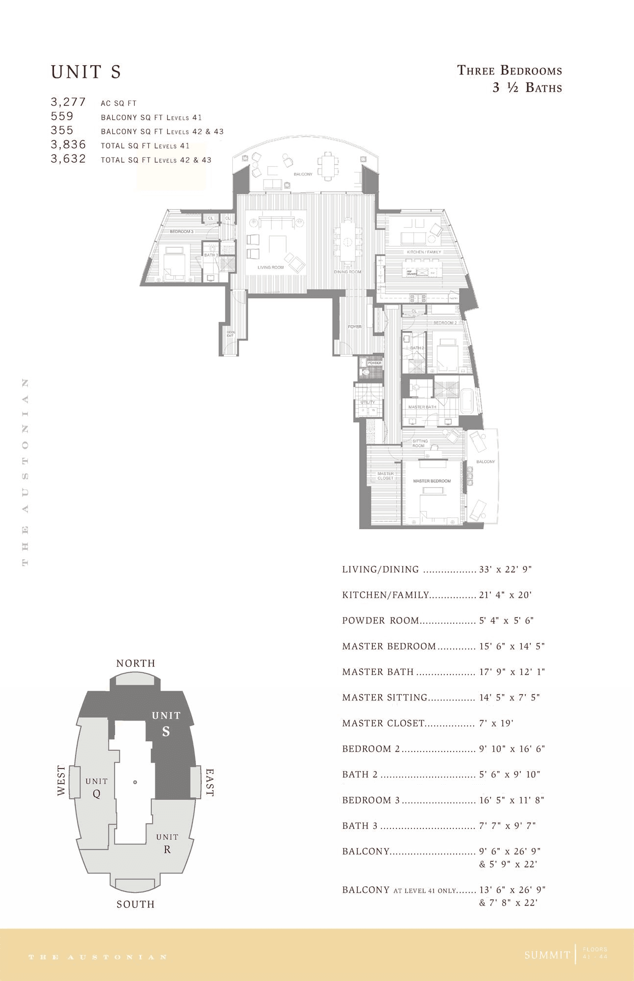 The Austonian UNIT S floor plan - 3 bed, 3277 SF