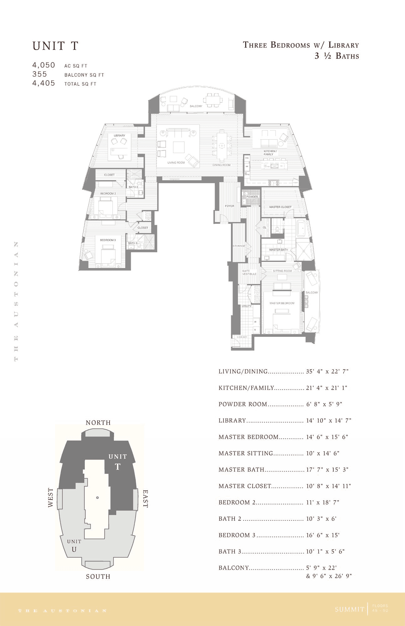 The Austonian UNIT T floor plan - 3 bed, 4050 SF