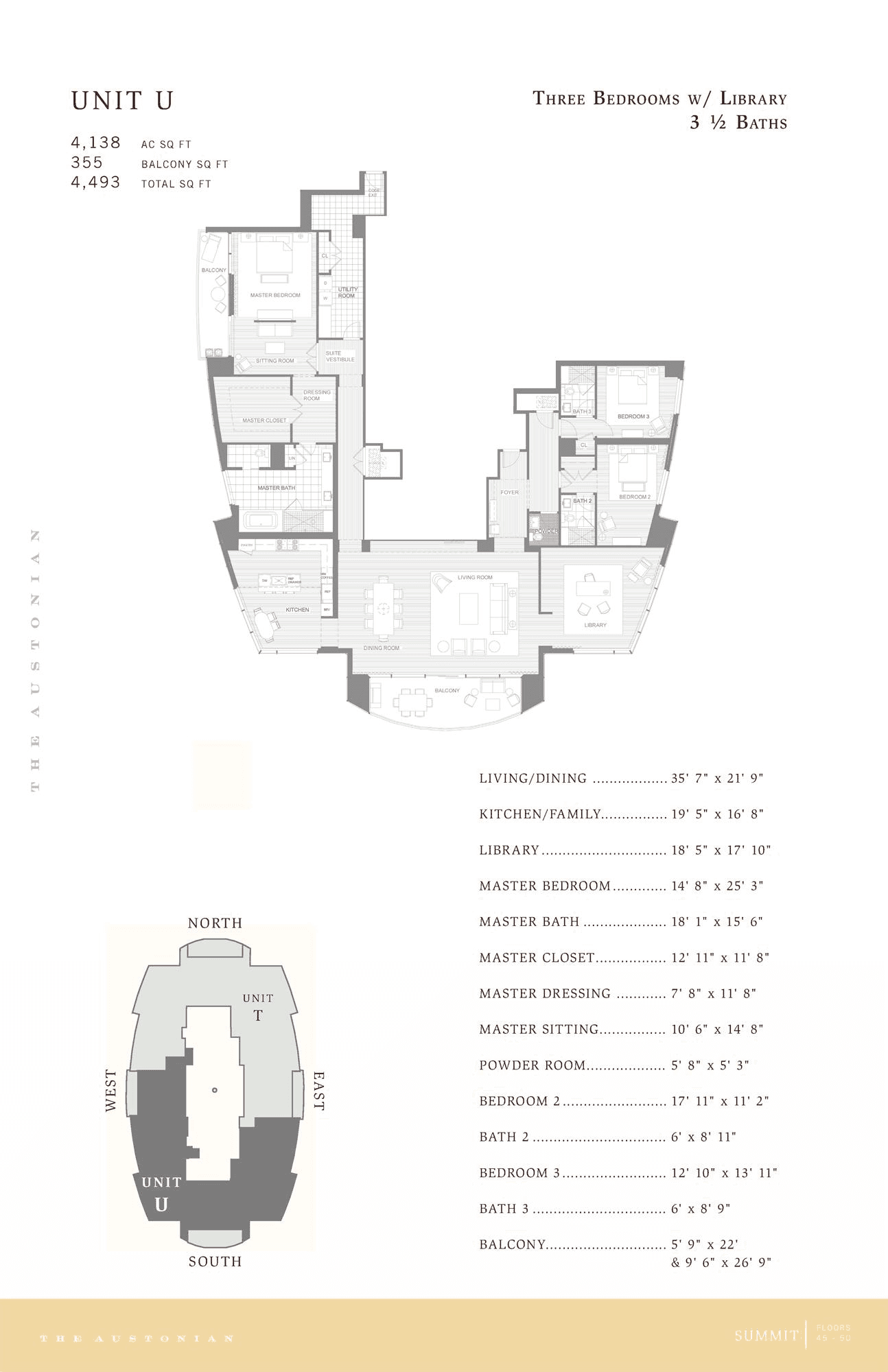 The Austonian UNIT U floor plan - 3 bed, 4138 SF