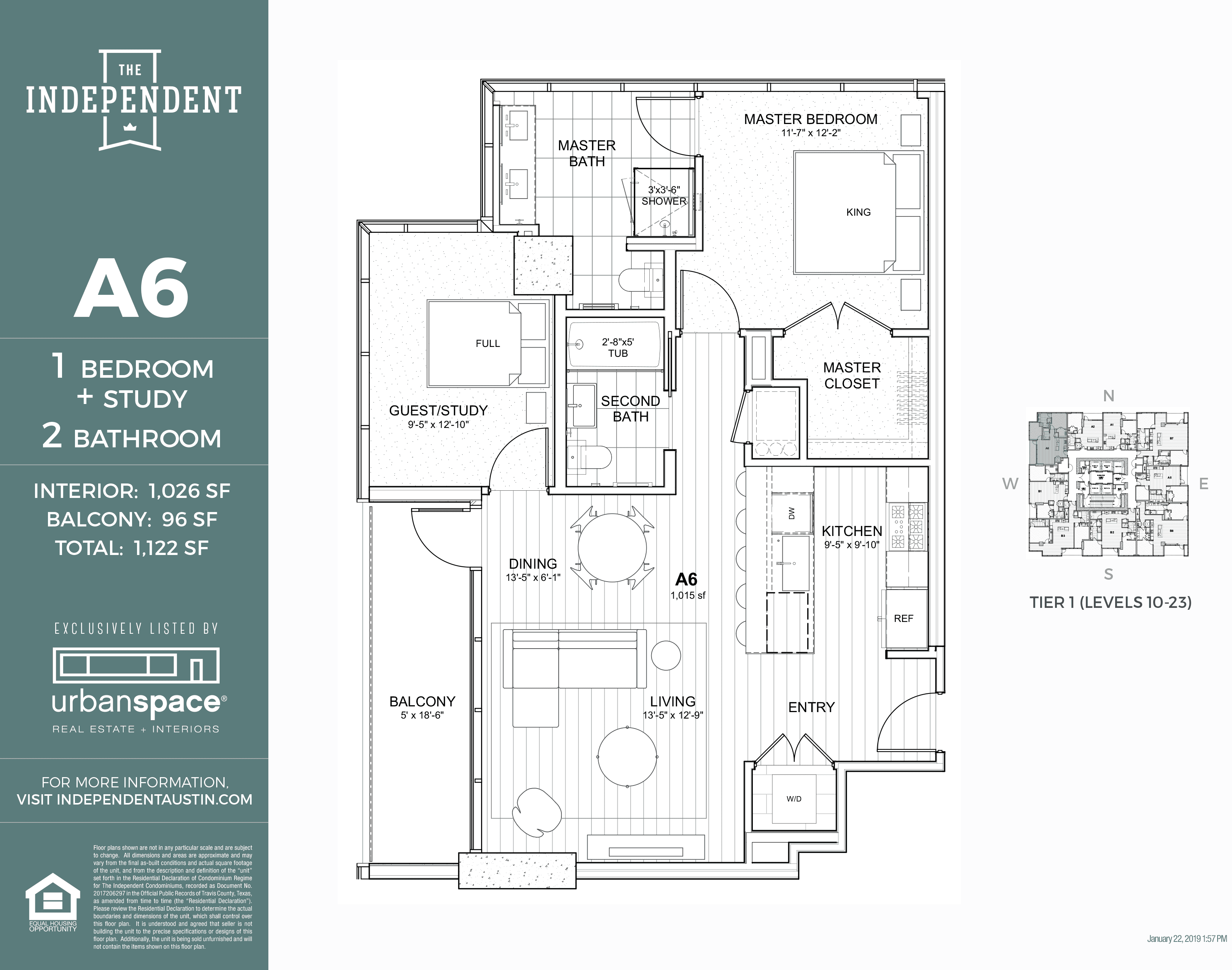 A6 floor plan — 2 bed, 1026 SF