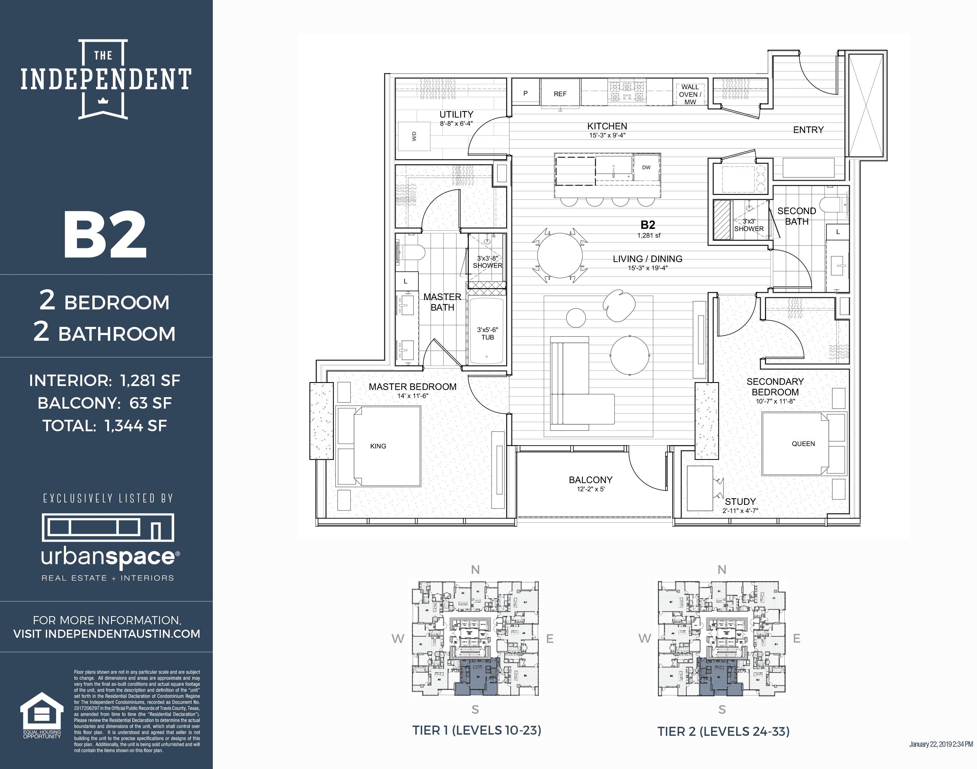 B2 floor plan — 2 bed, 1281 SF