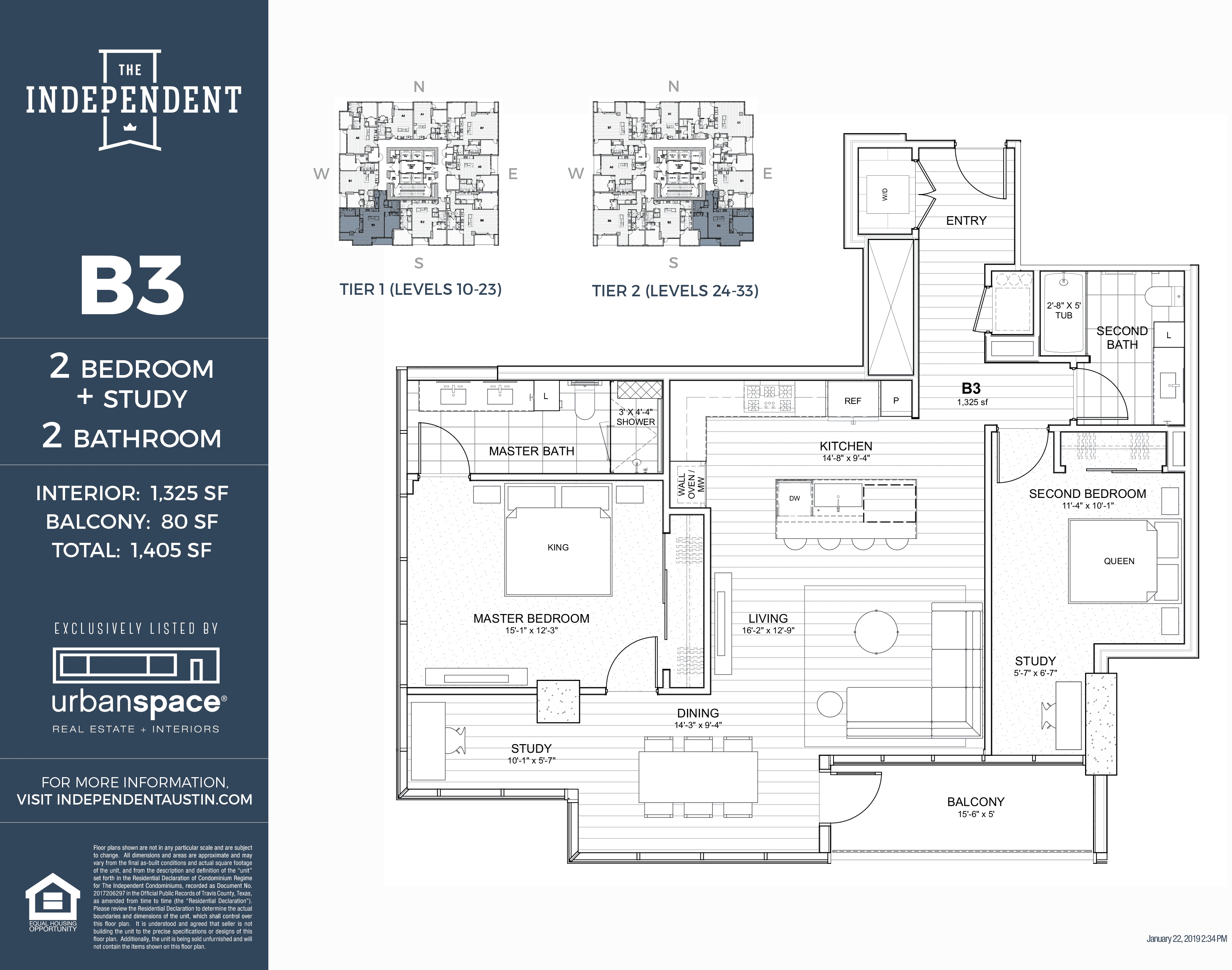 B3 floor plan — 2 bed, 1325 SF