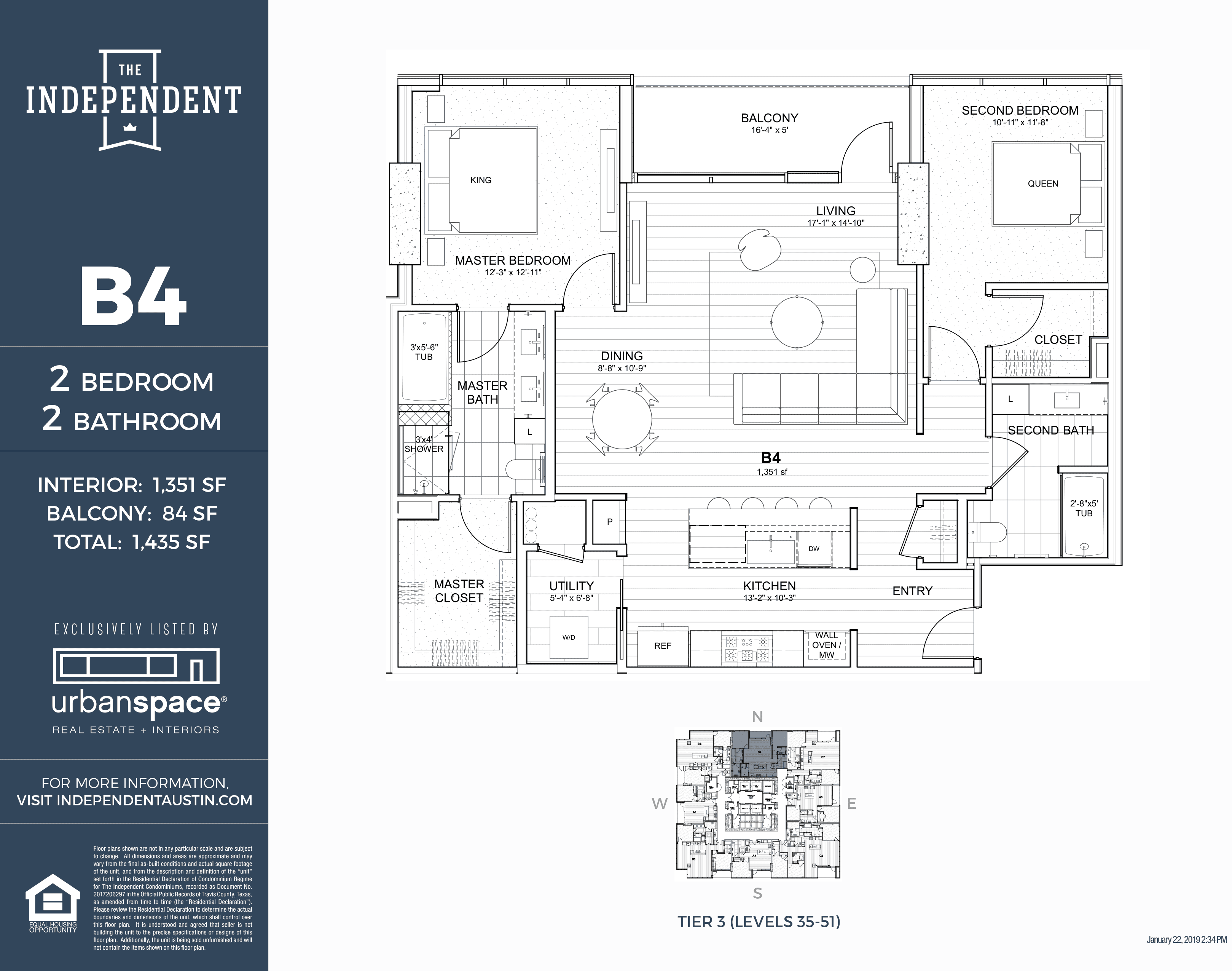 B4 floor plan — 2 bed, 1351 SF