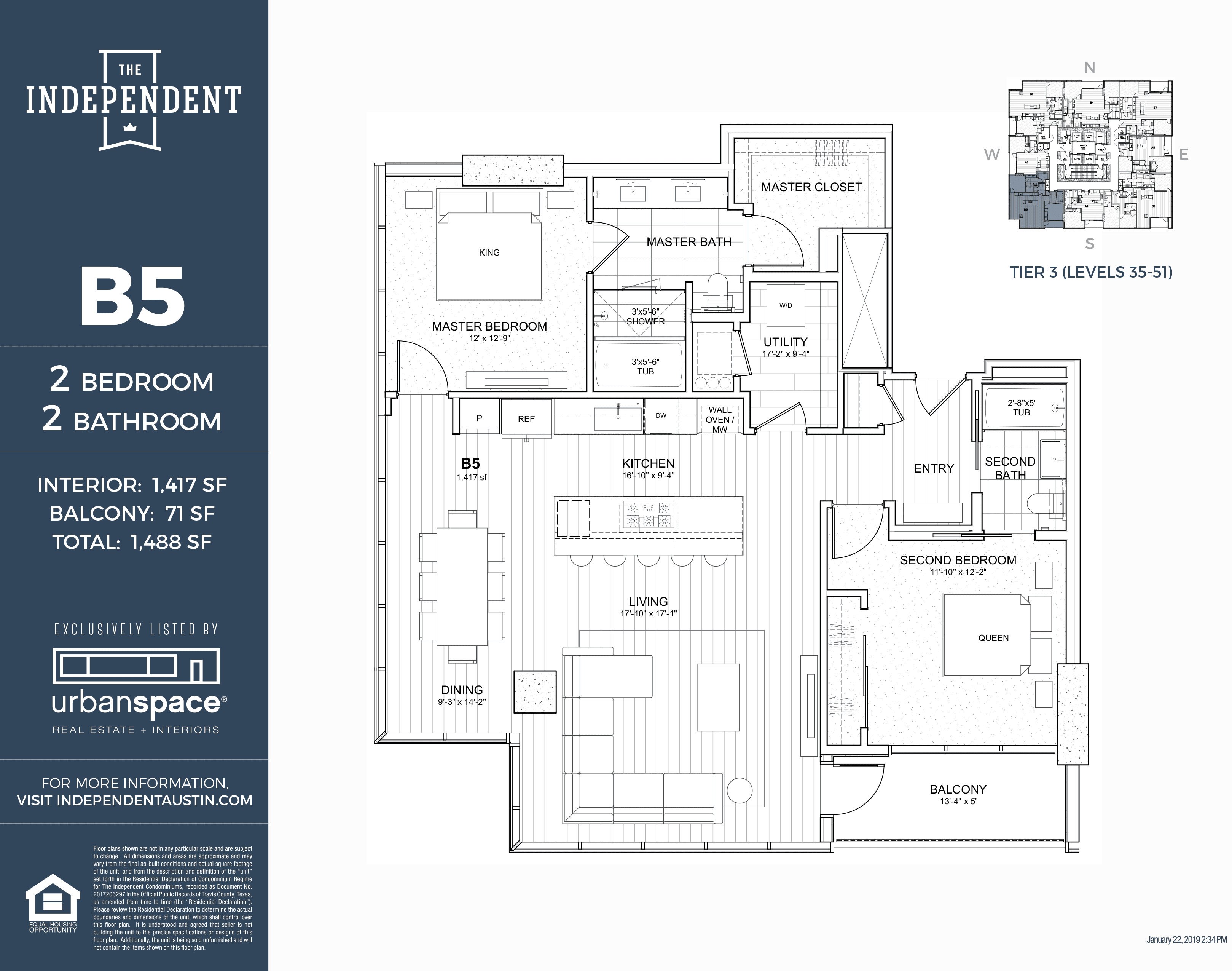 B5 floor plan — 2 bed, 1417 SF