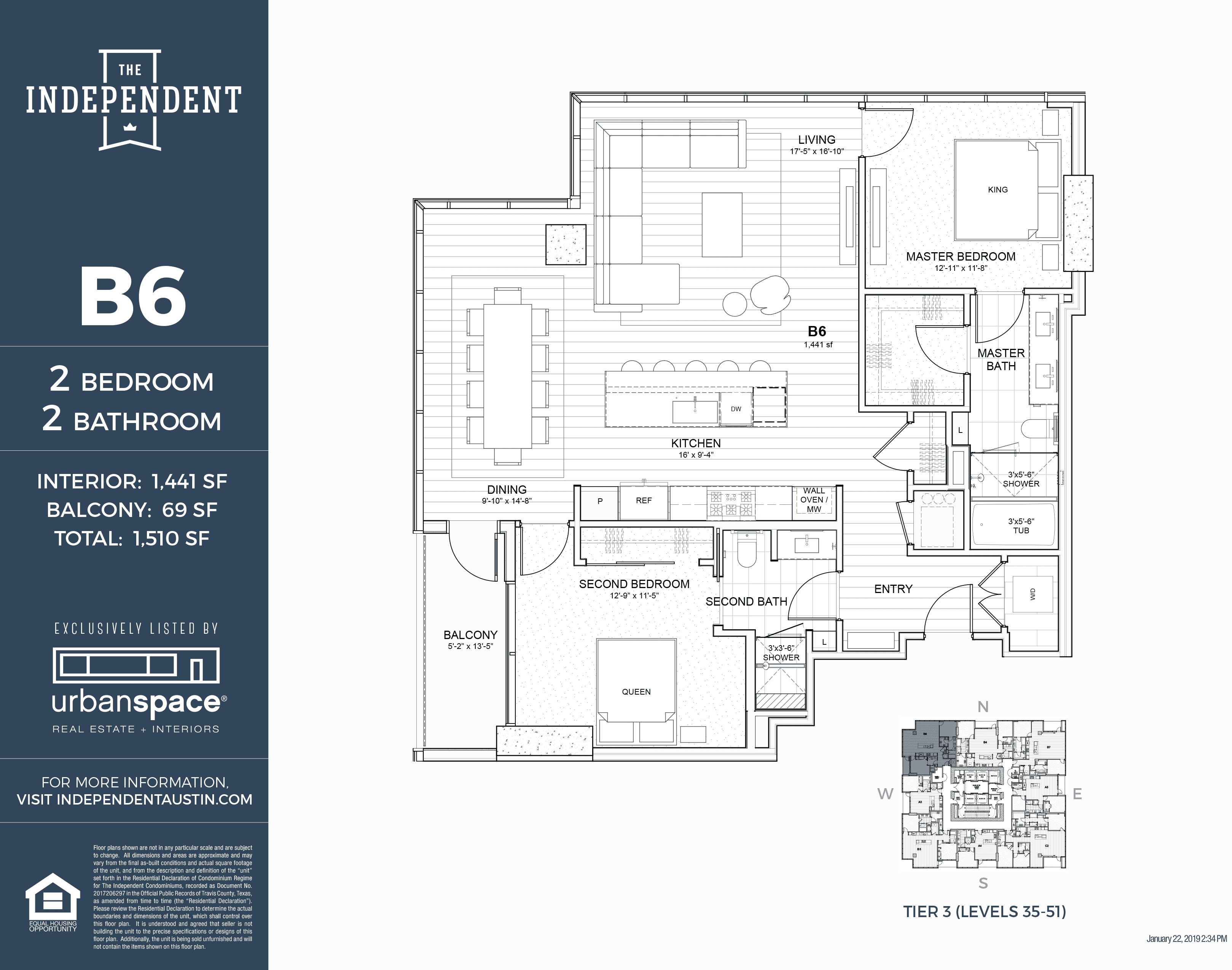 The Independent B6 floor plan - 2 bed, 1441 SF