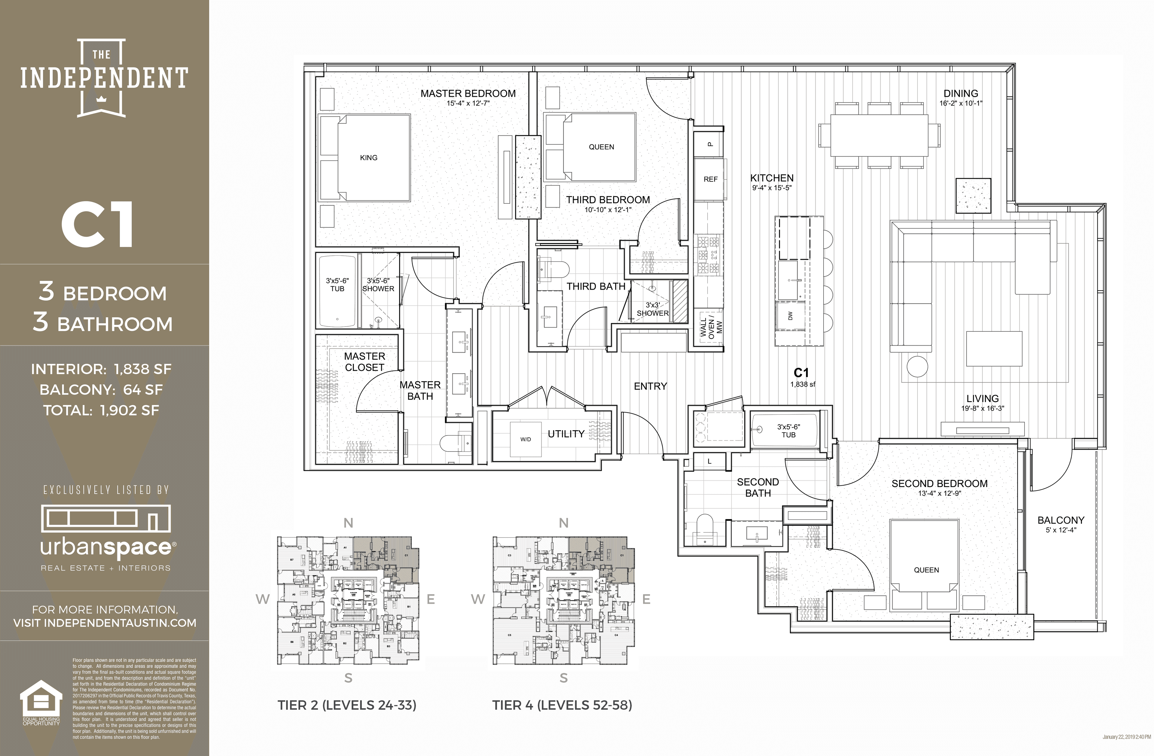 The Independent C1 floor plan - 3 bed, 1838 SF