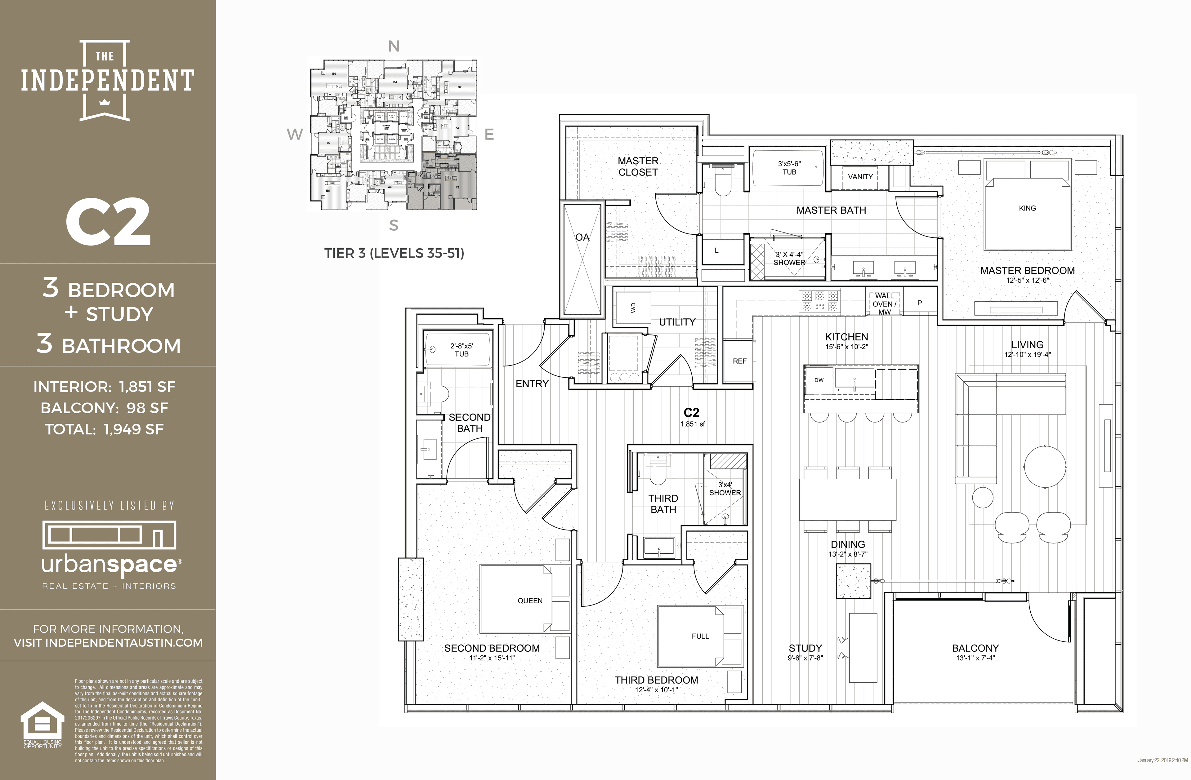 The Independent C2 floor plan - 3 bed, 1851 SF