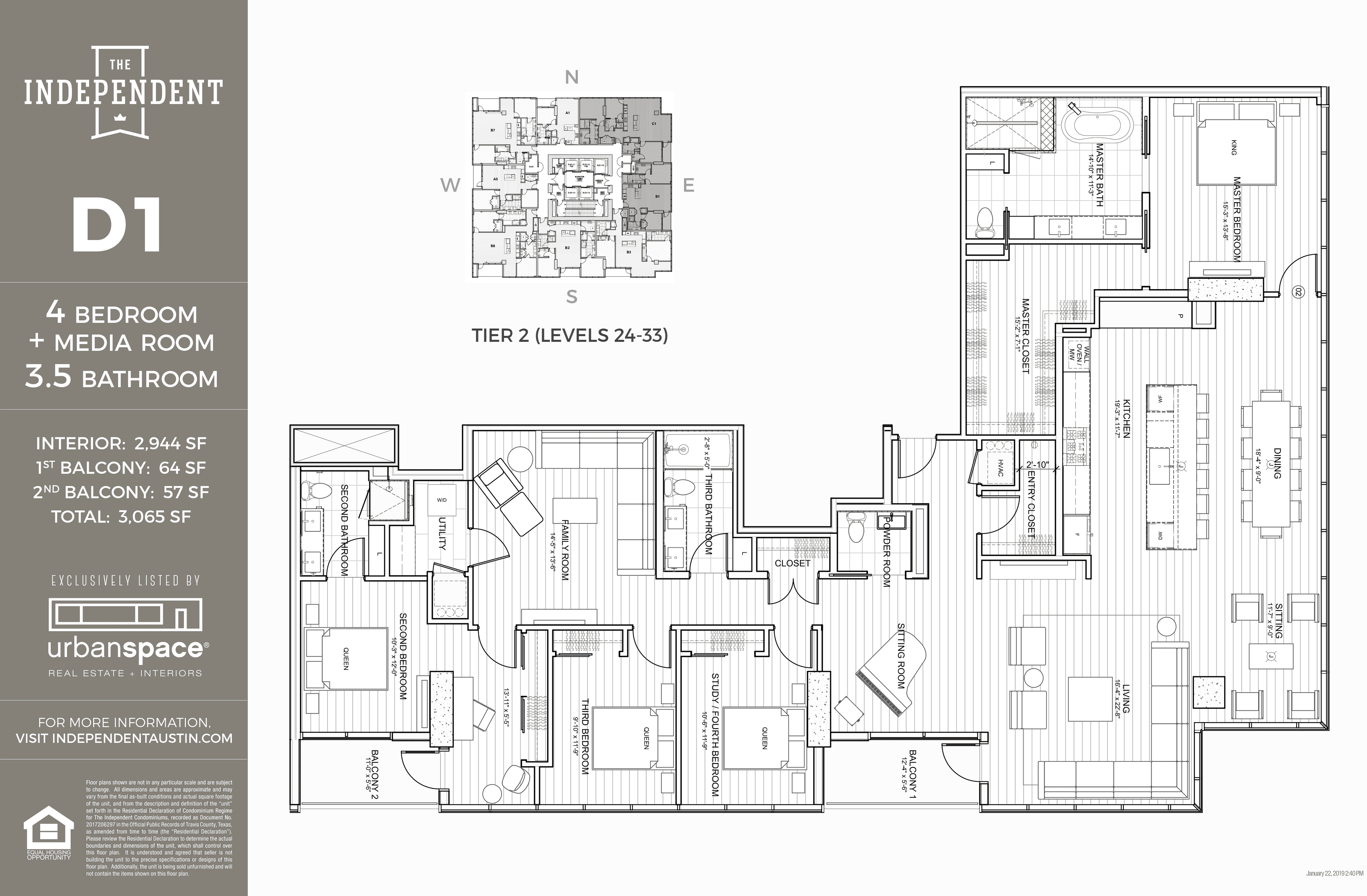 The Independent D1 floor plan - 4 bed, 2944 SF
