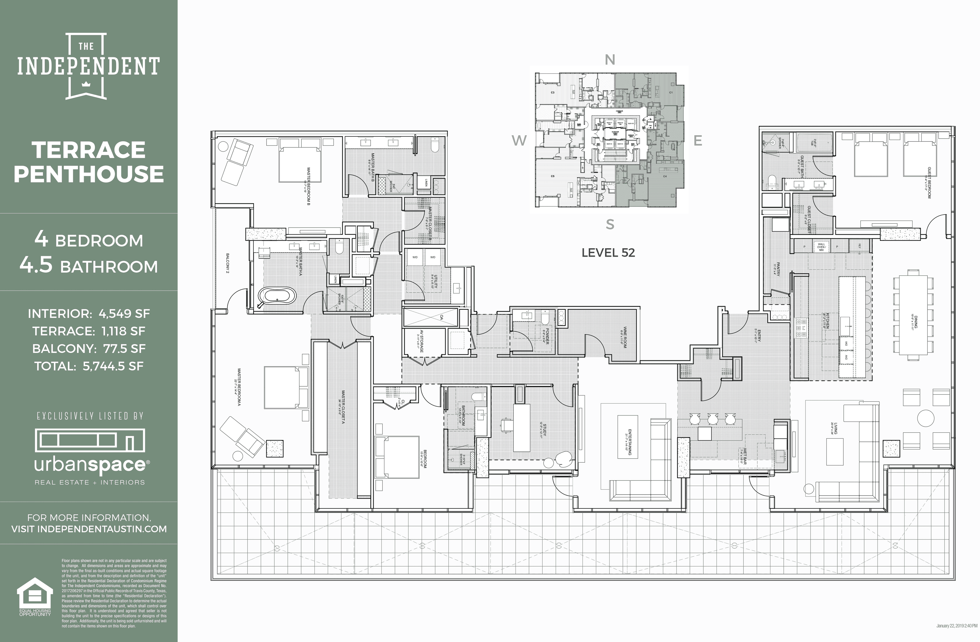 The Independent Terrace Penthouse floor plan - 4 bed, 4549 SF