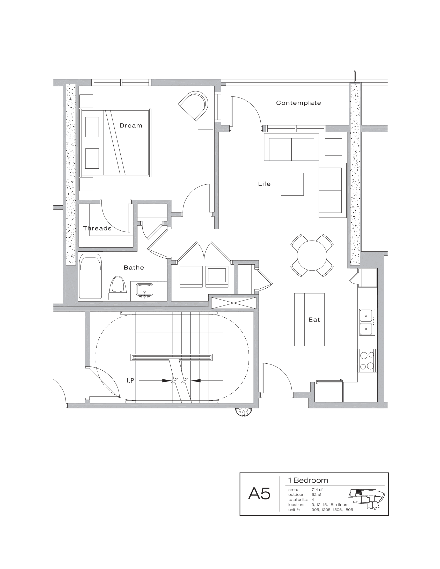 The Shore Condominiums A5 floor plan - 1 bed, 776 SF