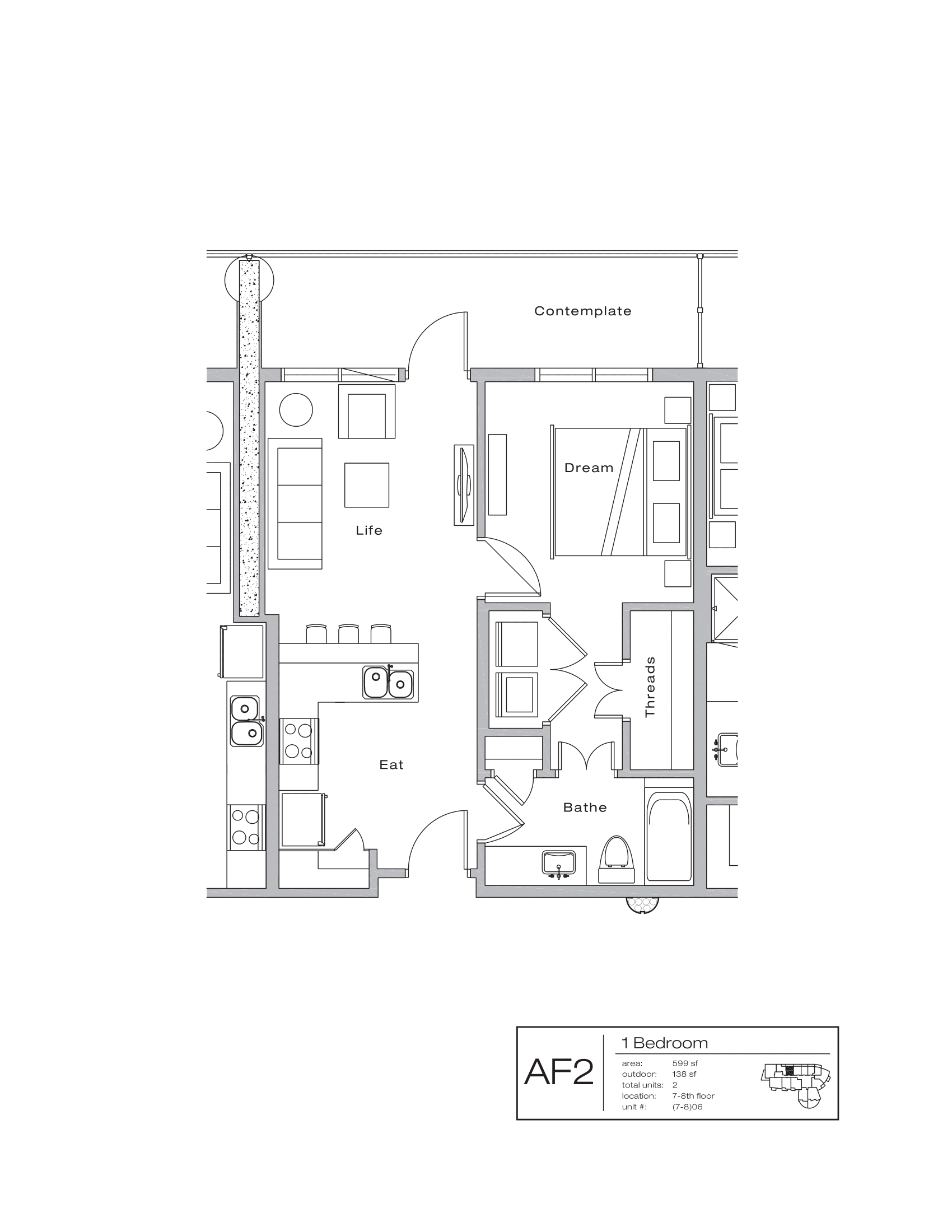 The Shore Condominiums AF-2 floor plan - 1 bed, 737 SF