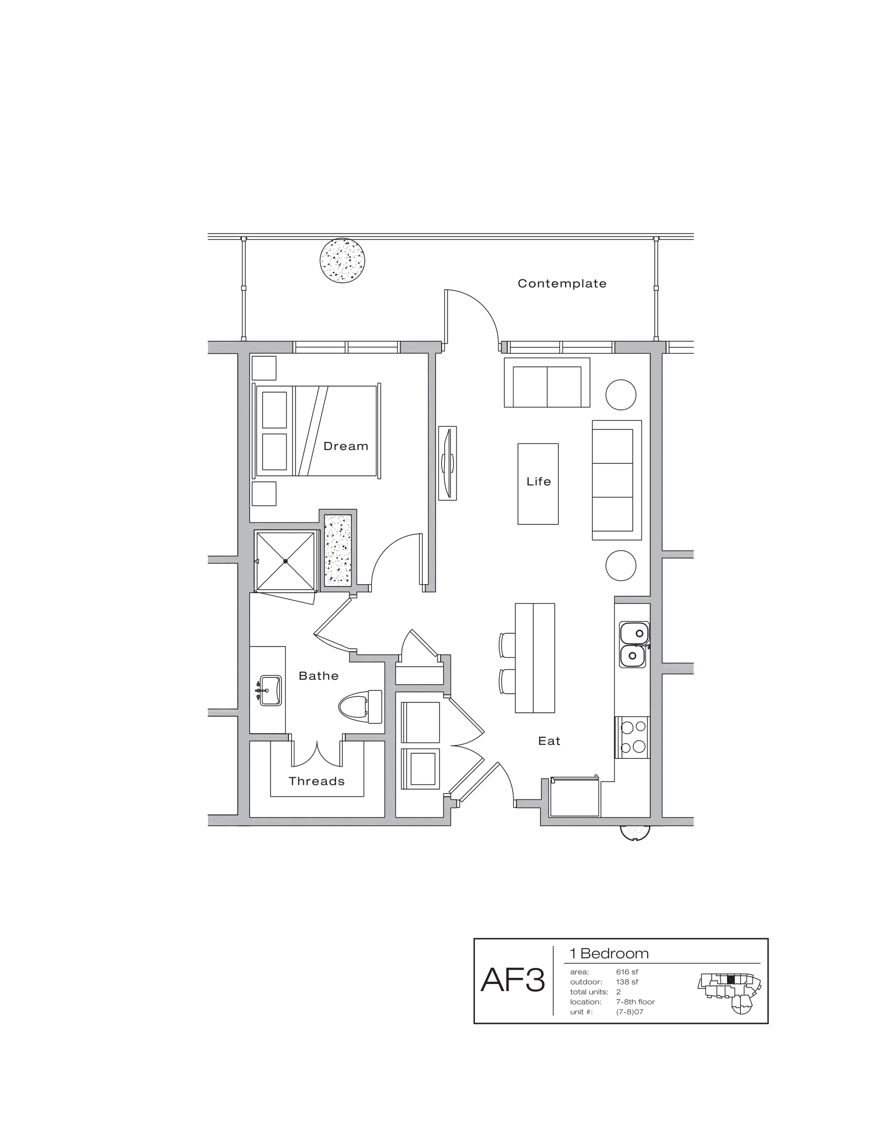The Shore Condominiums AF-3 floor plan - 1 bed, 754 SF