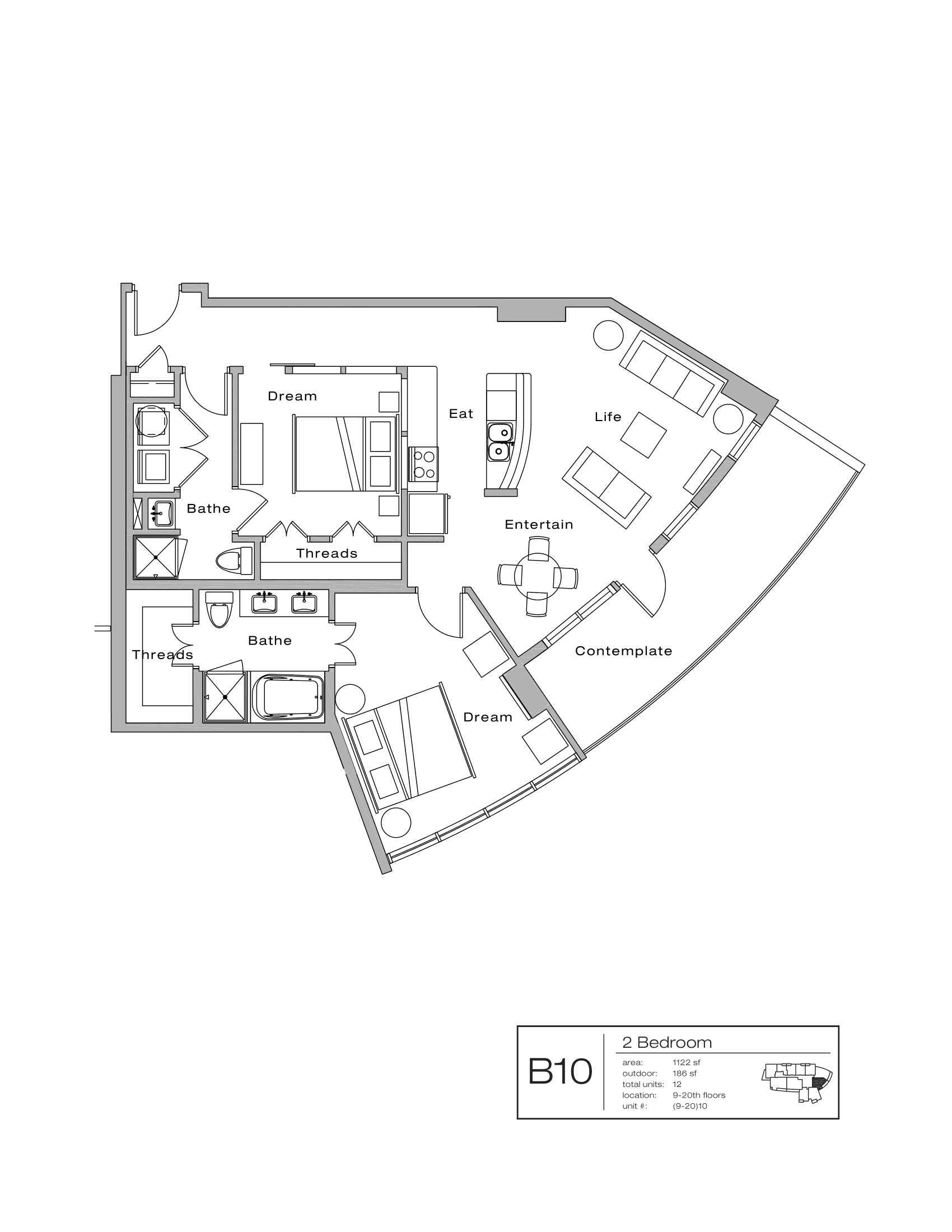 The Shore Condominiums B10 floor plan - 2 bed, 1308 SF