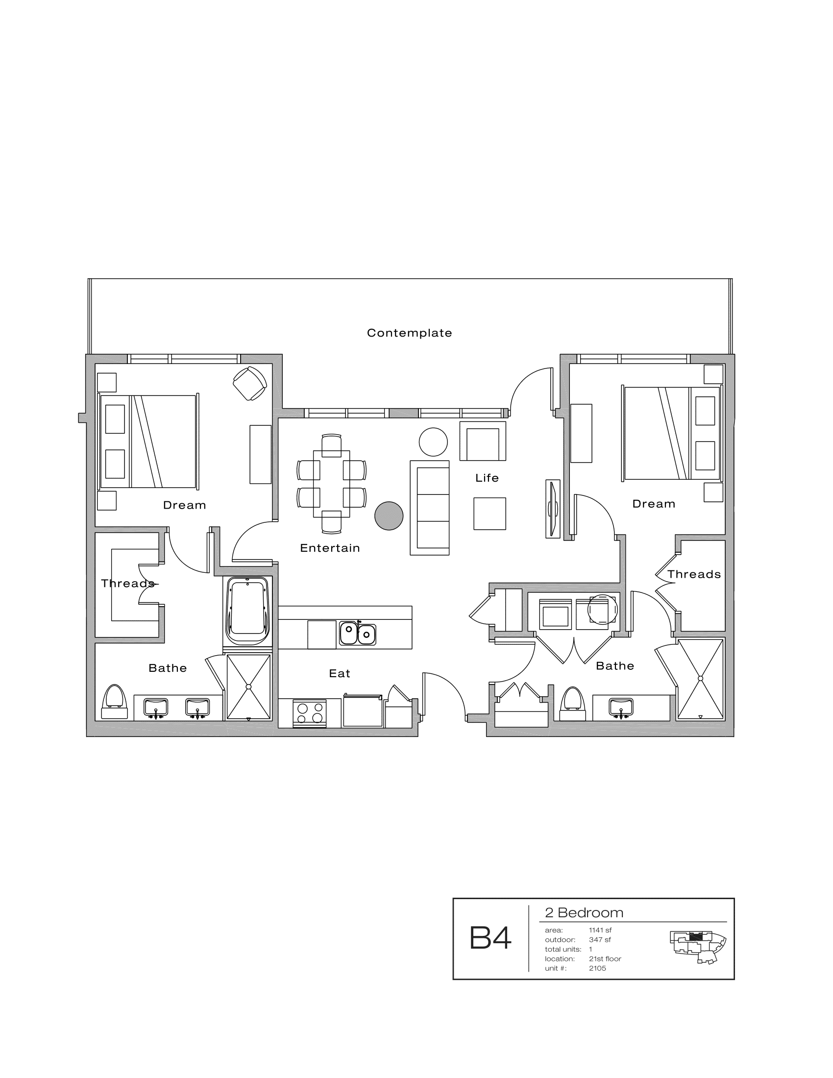 The Shore Condominiums B4 floor plan - 2 bed, 1488 SF