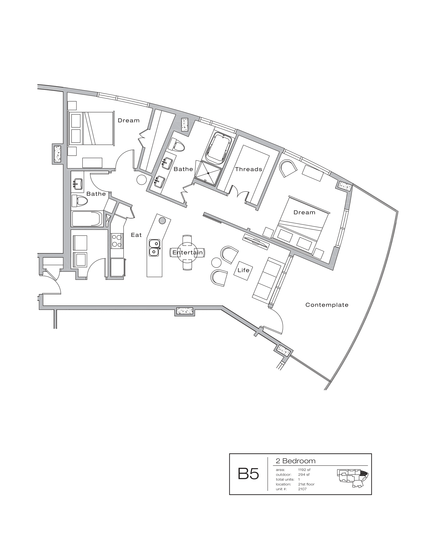The Shore Condominiums B5 floor plan - 2 bed, 1486 SF