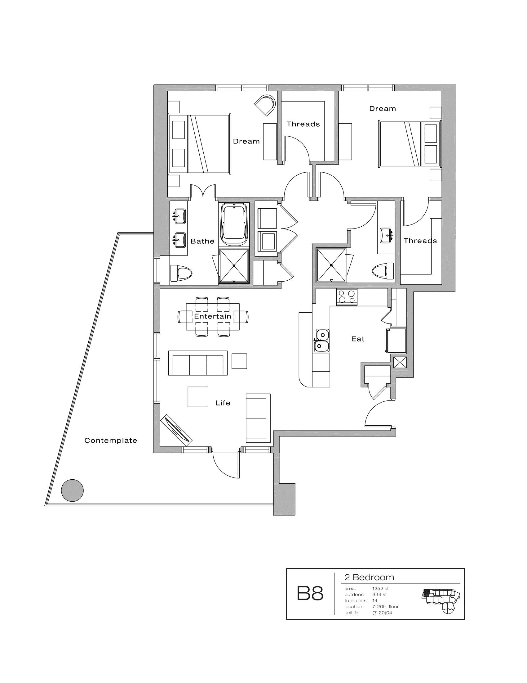 The Shore Condominiums B8 floor plan - 2 bed, 1586 SF