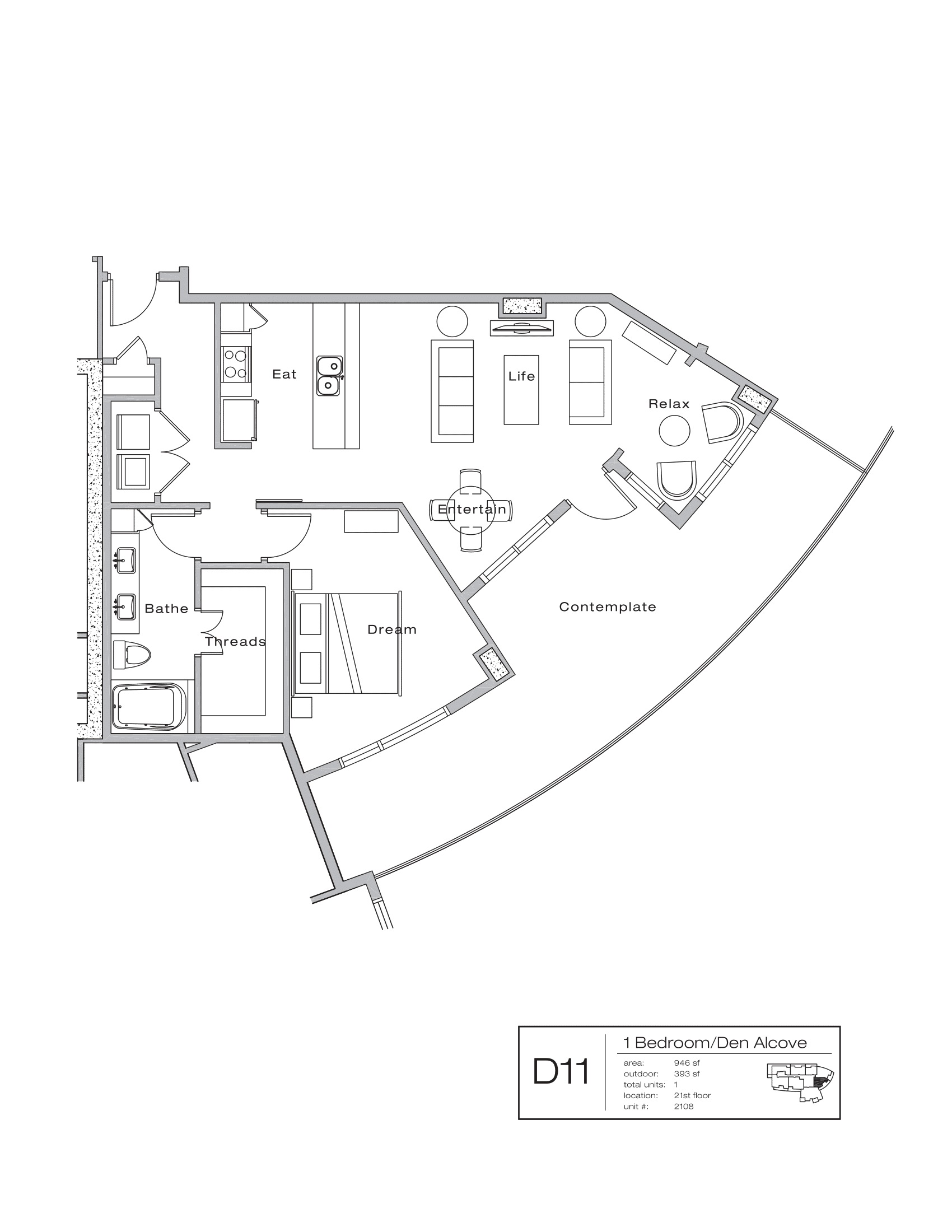 The Shore Condominiums D11 floor plan - 1 bed, 1339 SF