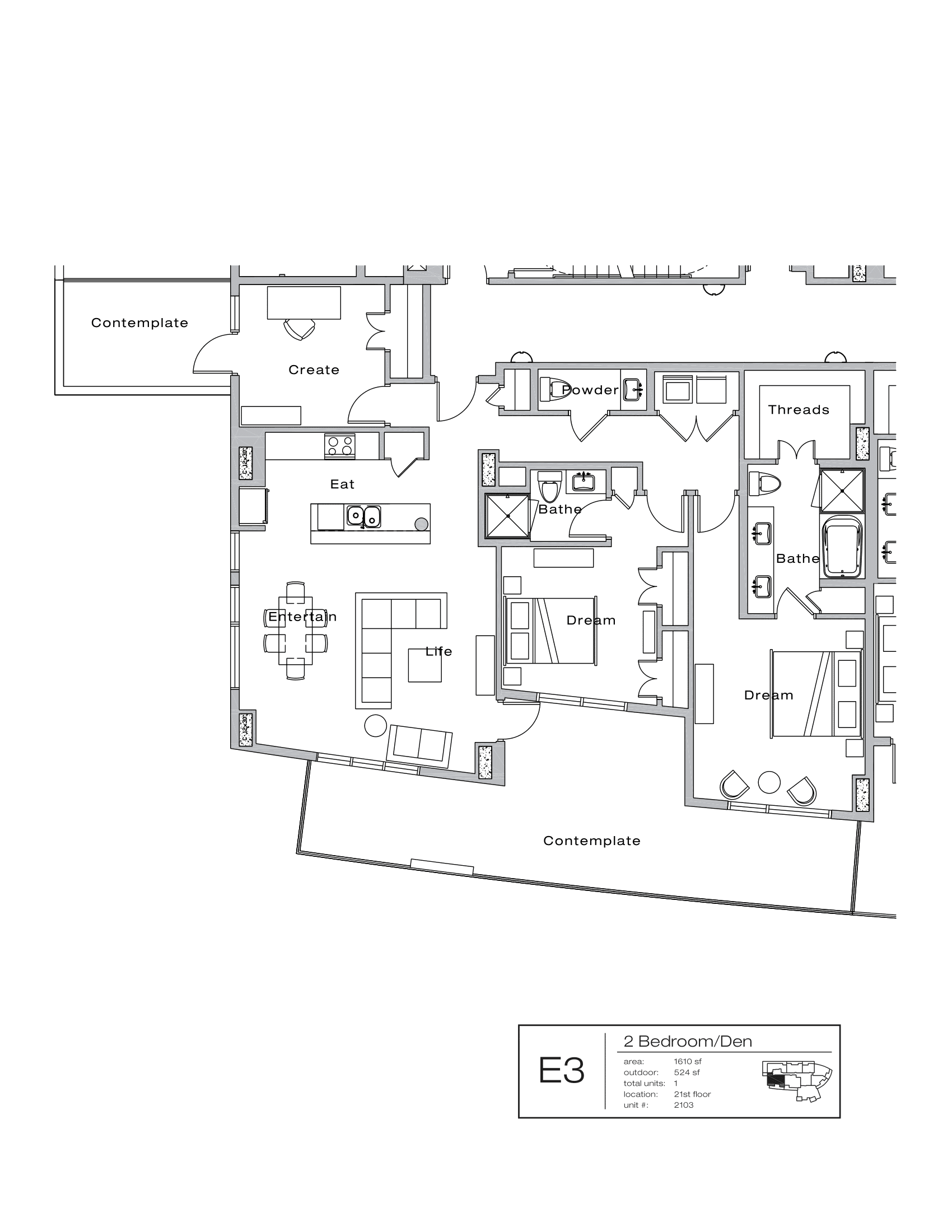 The Shore Condominiums E3 floor plan - 2 bed, 2134 SF