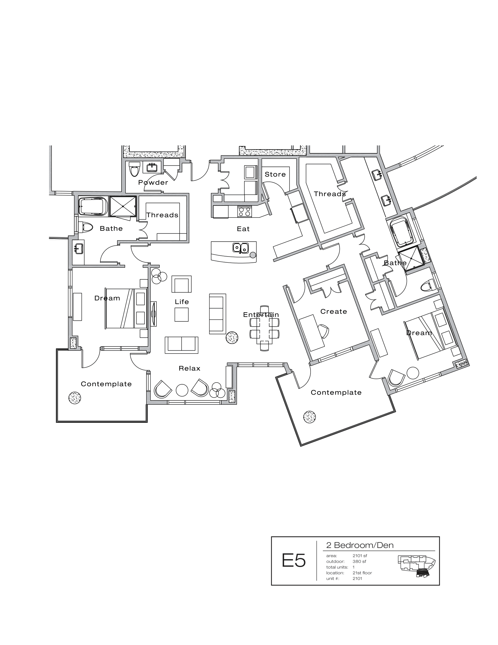 The Shore Condominiums E5 floor plan - 2 bed, 2481 SF
