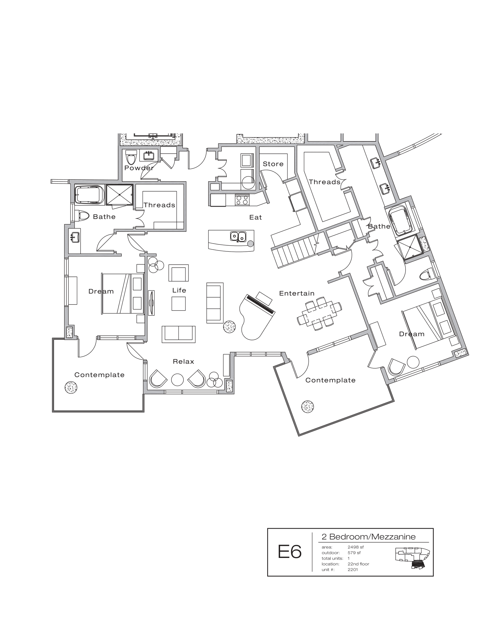 The Shore Condominiums E6 floor plan - 2 bed, 3077 SF