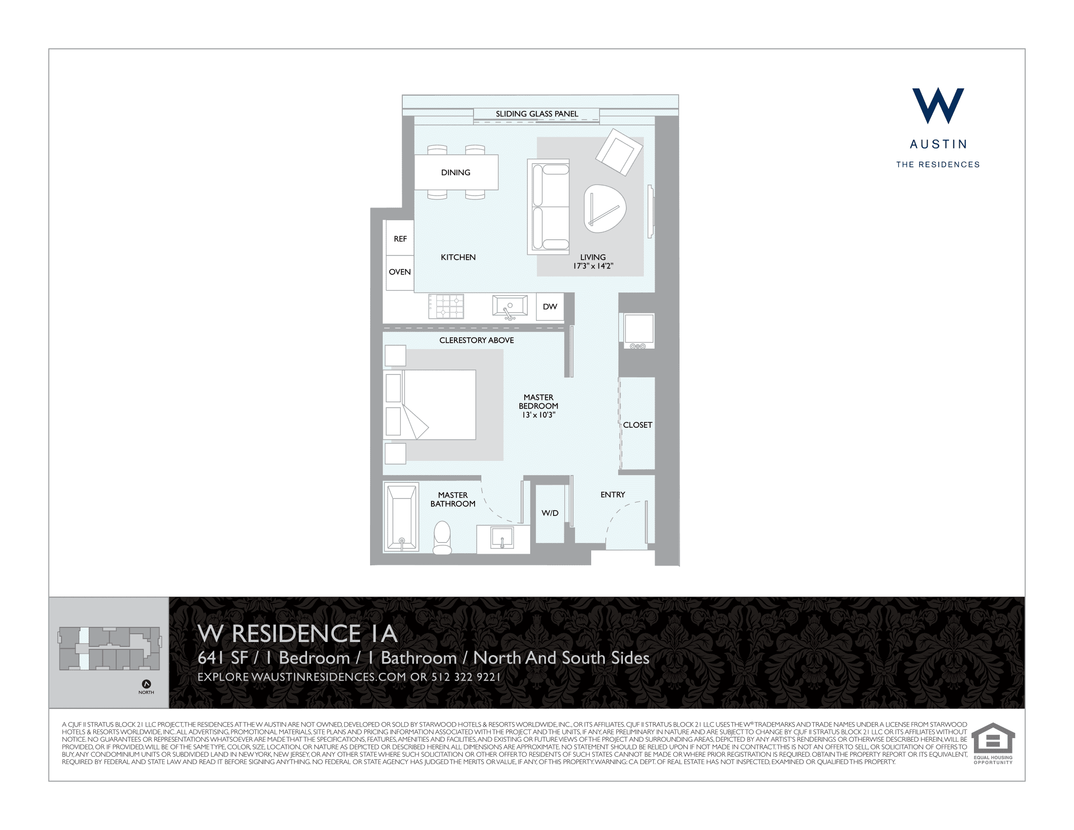 The W Residences 1A floor plan - 1 bed, 641 SF