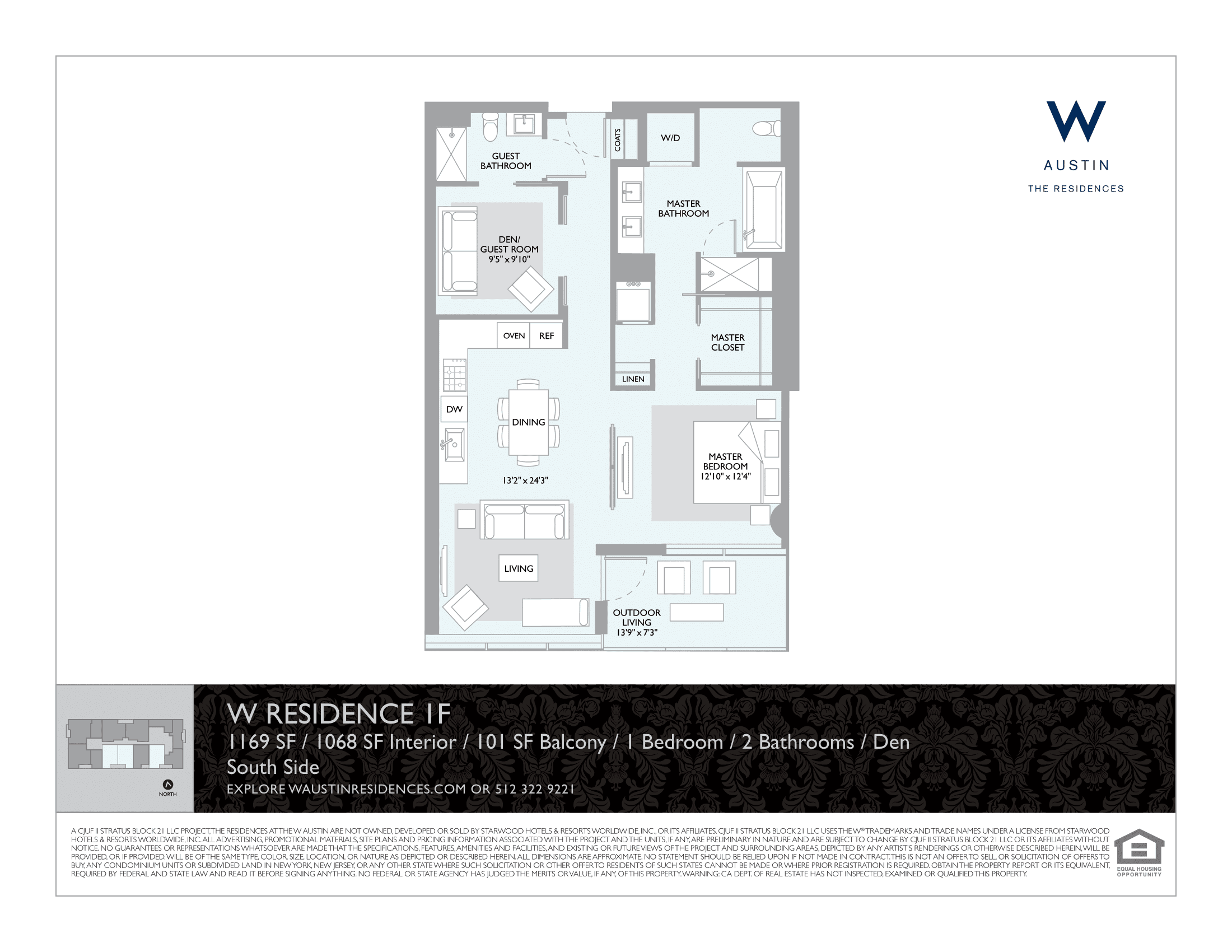 The W Residences 1F floor plan - 1 bed, 1068 SF