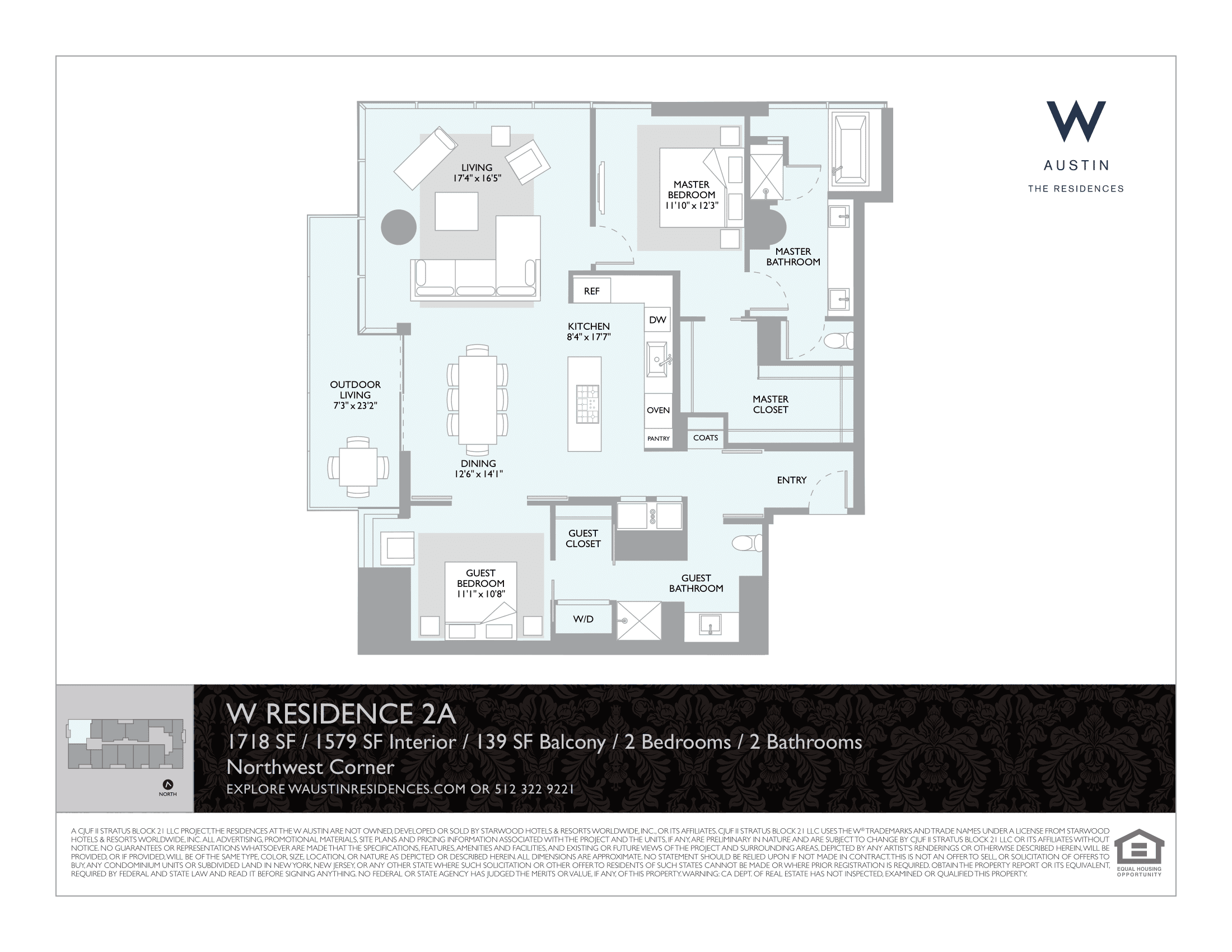 The W Residences 2A floor plan - 2 bed, 1579 SF