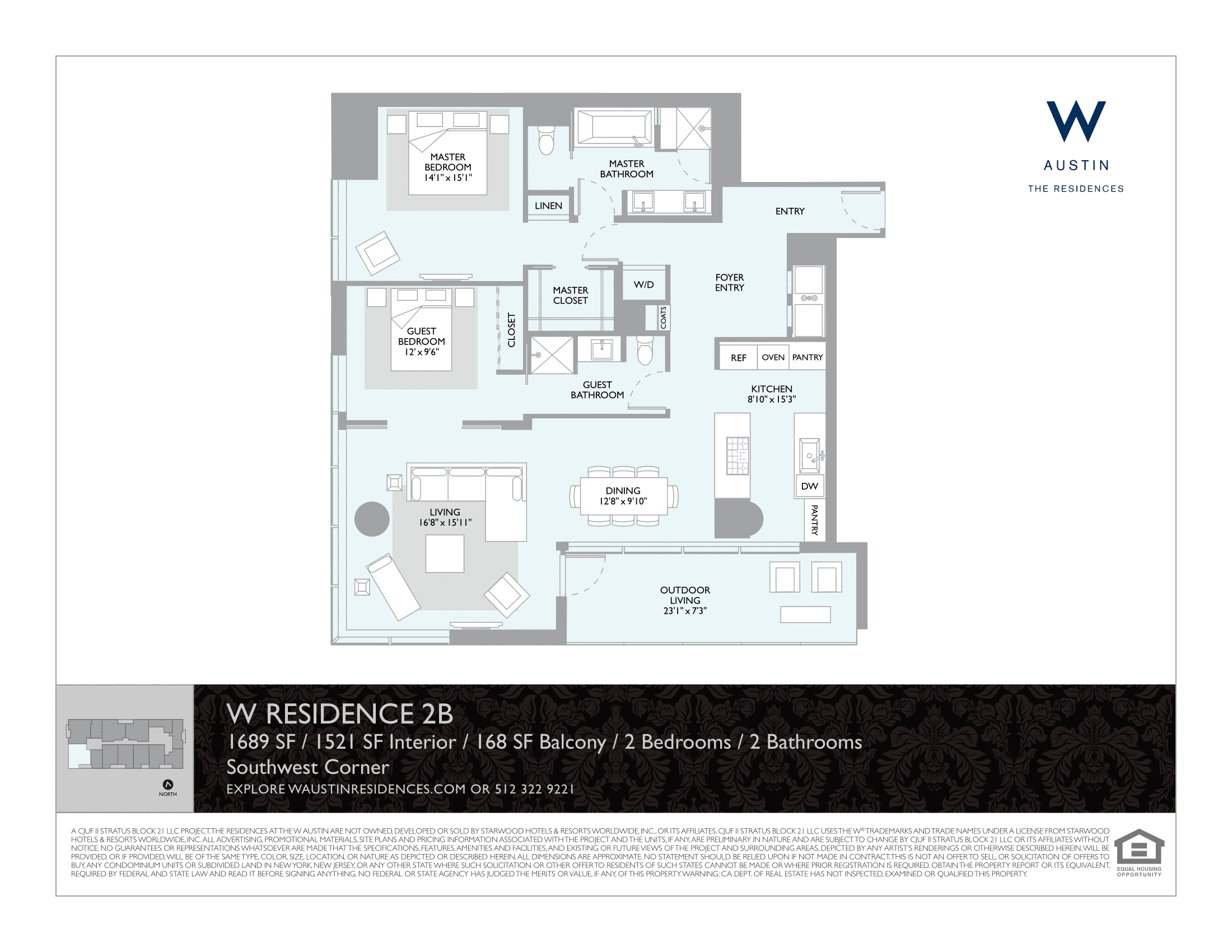 The W Residences 2B floor plan - 2 bed, 1521 SF