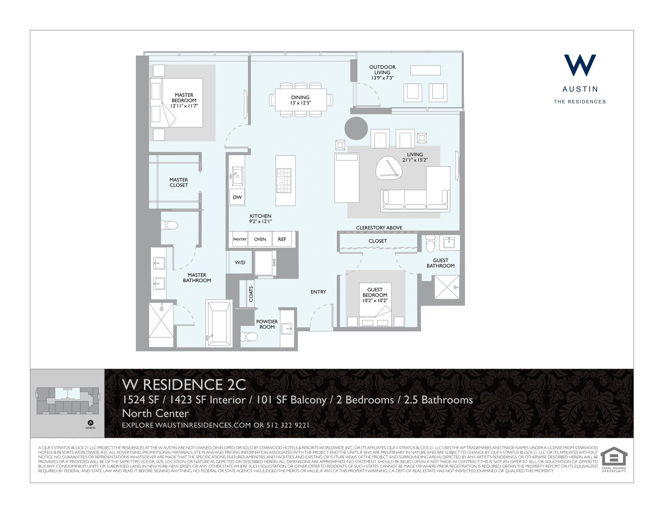 2C floor plan — 2 bed, 1423 SF
