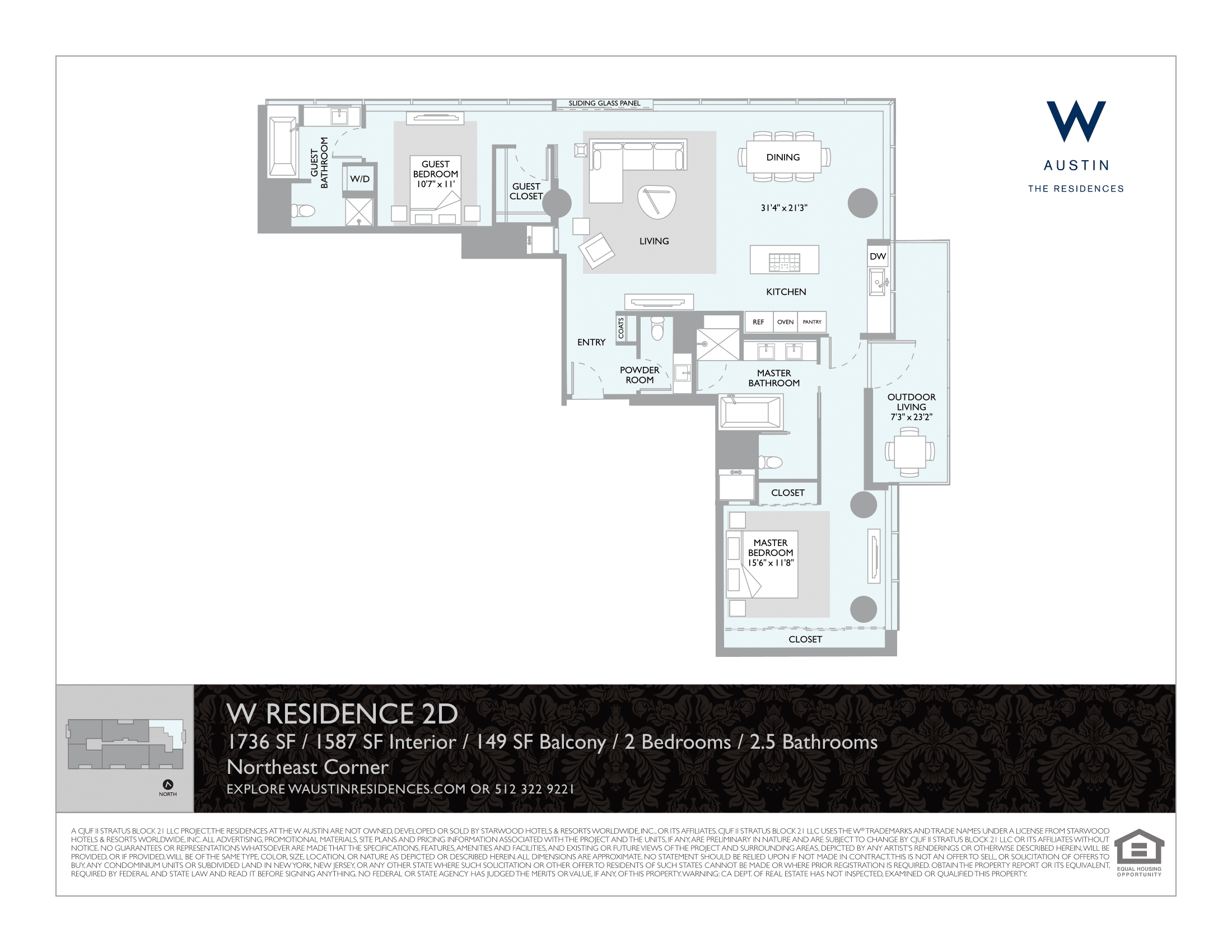 The W Residences 2D floor plan - 3 bed, 1587 SF
