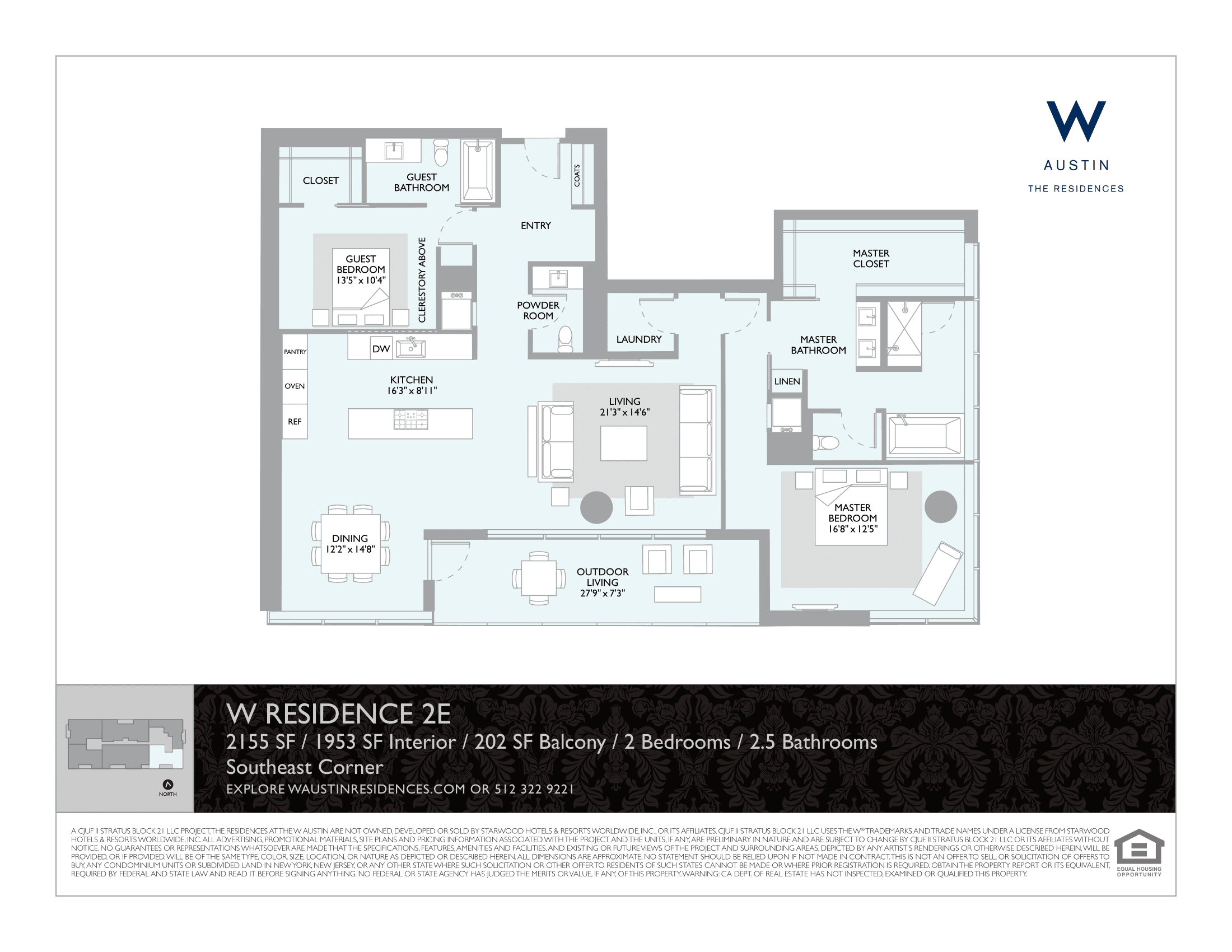 The W Residences 2E floor plan - 4 bed, 1953 SF