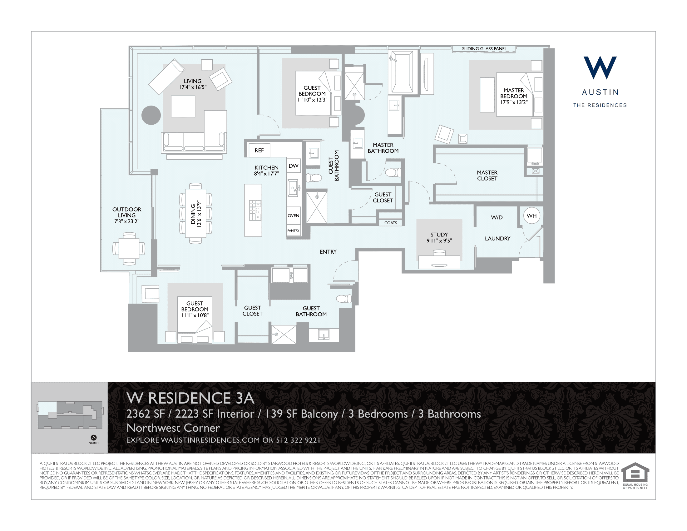 The W Residences 3A floor plan - 3 bed, 2223 SF