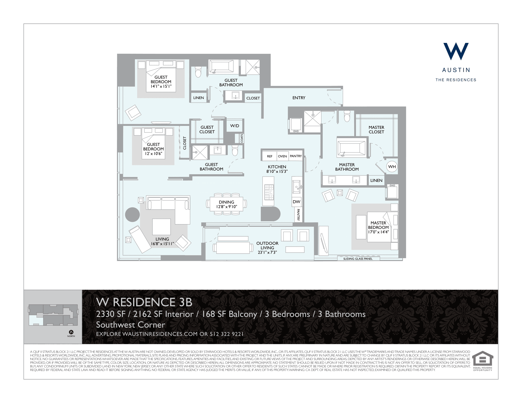 3B floor plan — 3 bed, 2162 SF