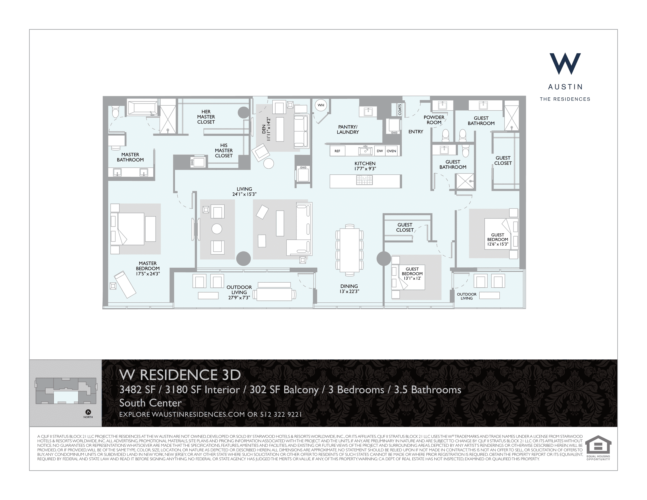 The W Residences 3D floor plan - 3 bed, 3180 SF