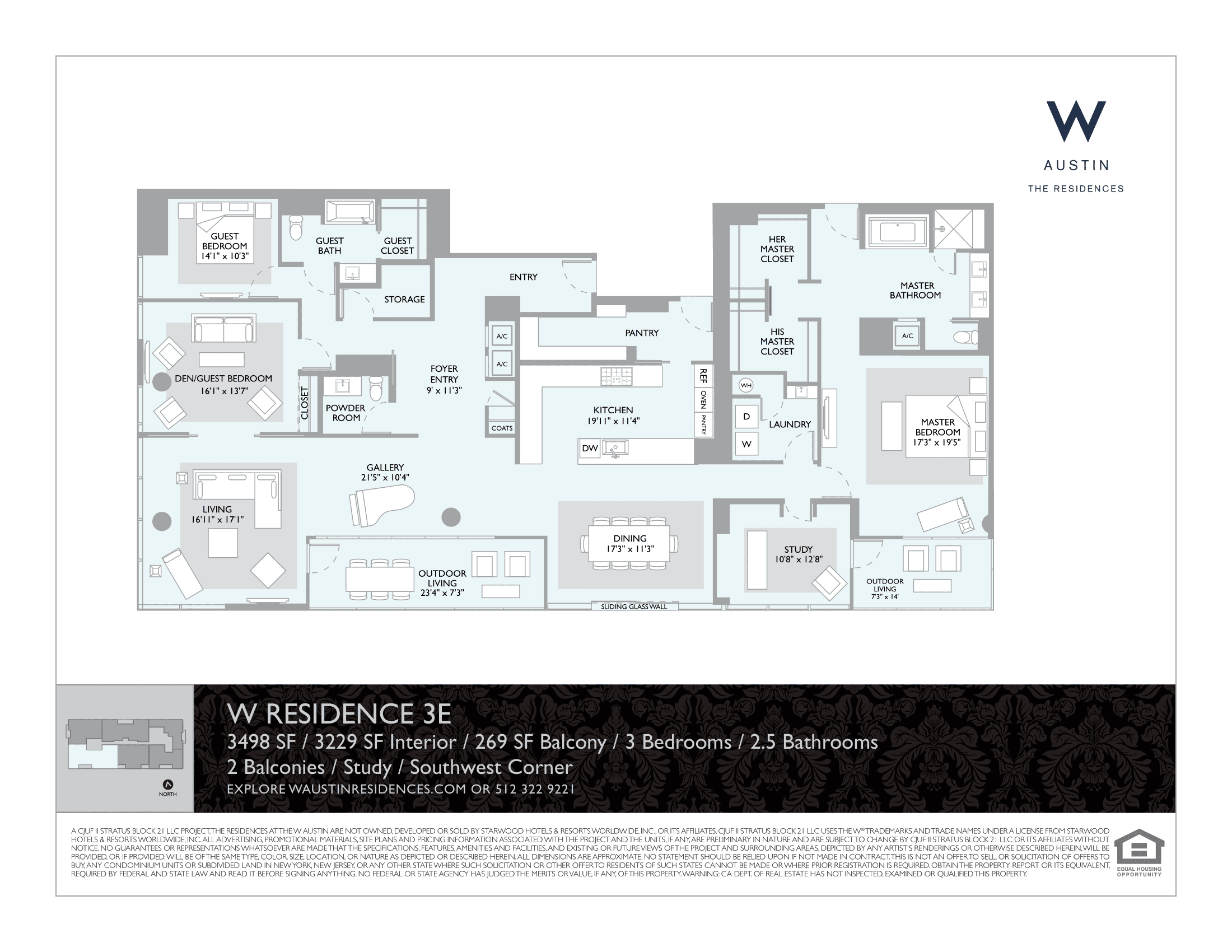 The W Residences 3E floor plan - 3 bed, 3229 SF